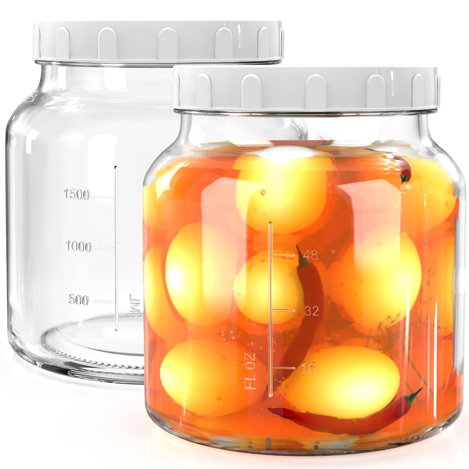 Qianfenie 2 Pack 80 Oz Glass Jars with Lids, 100% Airtight and Leak-proof Half Gallon Mason Jar, Large Mason Jar with Wide Mouth for Cold Brew, Kombucha, Nut milk, Ice tea, Pickle Eggs, Flour, Sugar