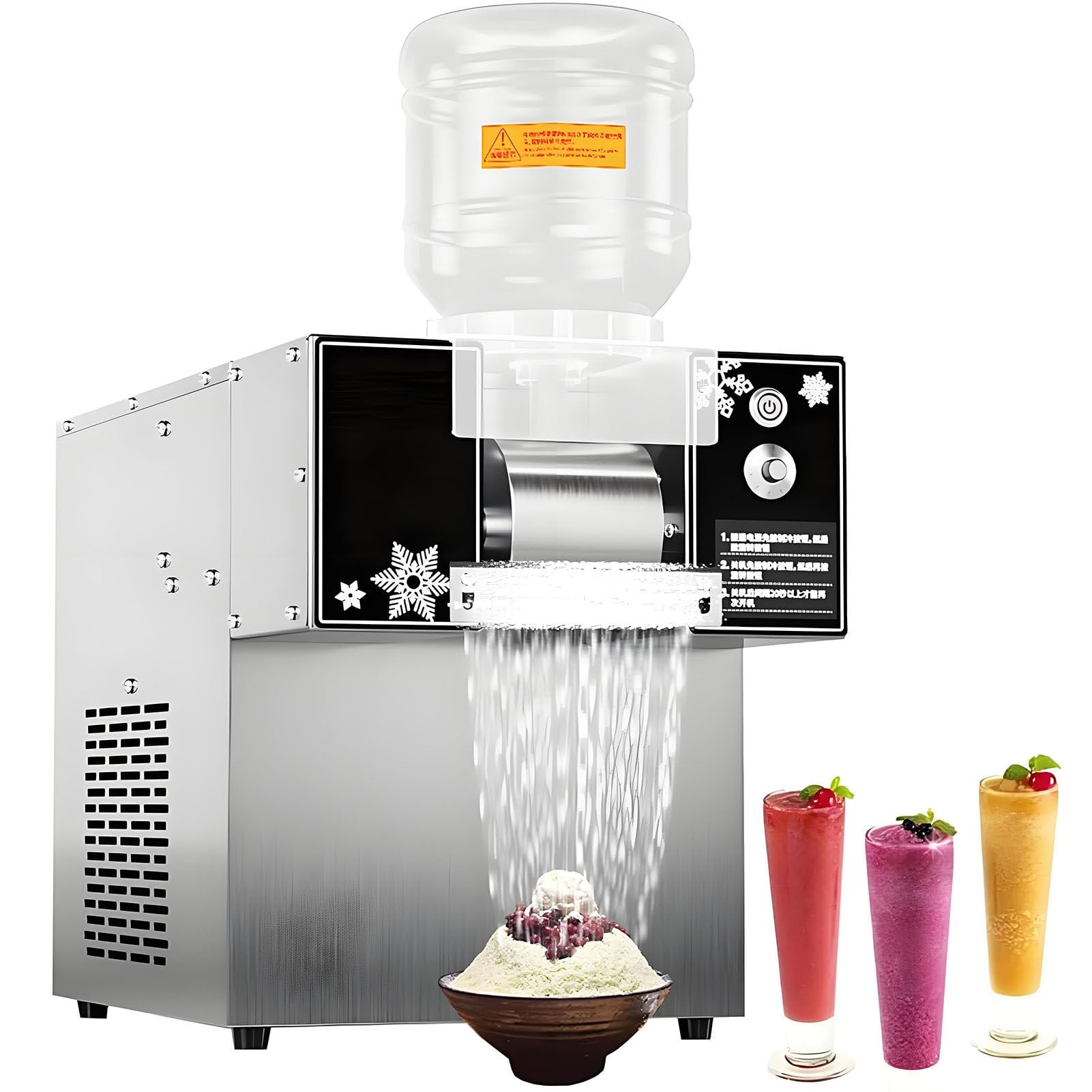 Shengshiyu Multicolor Commercial Snowflake Ice Machine,10-Speed Adjustable Knob,Stainless Steel Ice Shaver Machine,Electric Snow Cone Maker,Liquid Cooling System For Rapid Heat Dissipation 60Kg