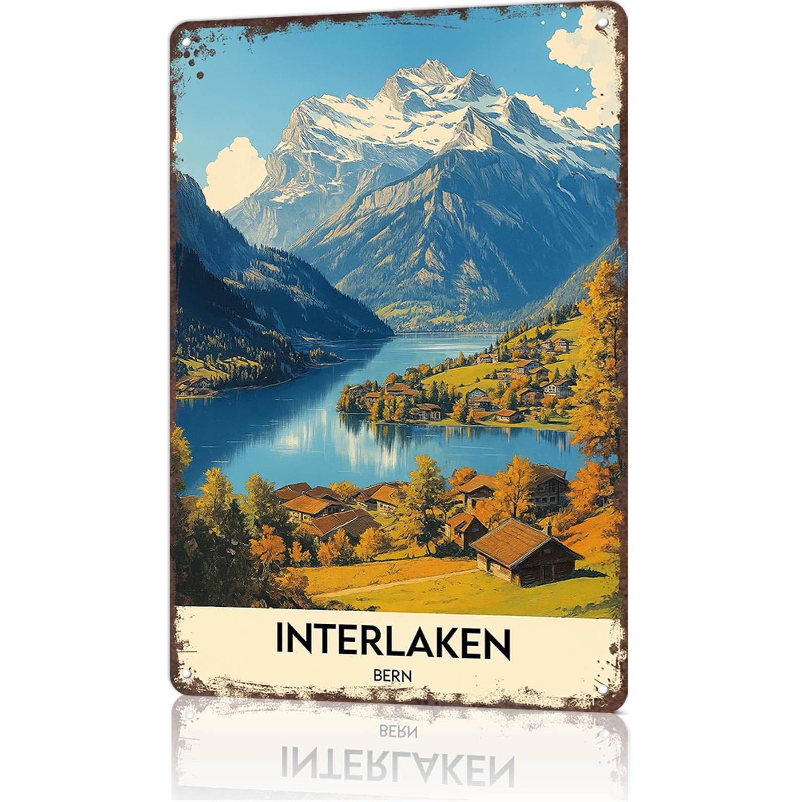 KWQDOZF 8x12inch Interlaken, Switzerland Aluminum Sign Wall Art