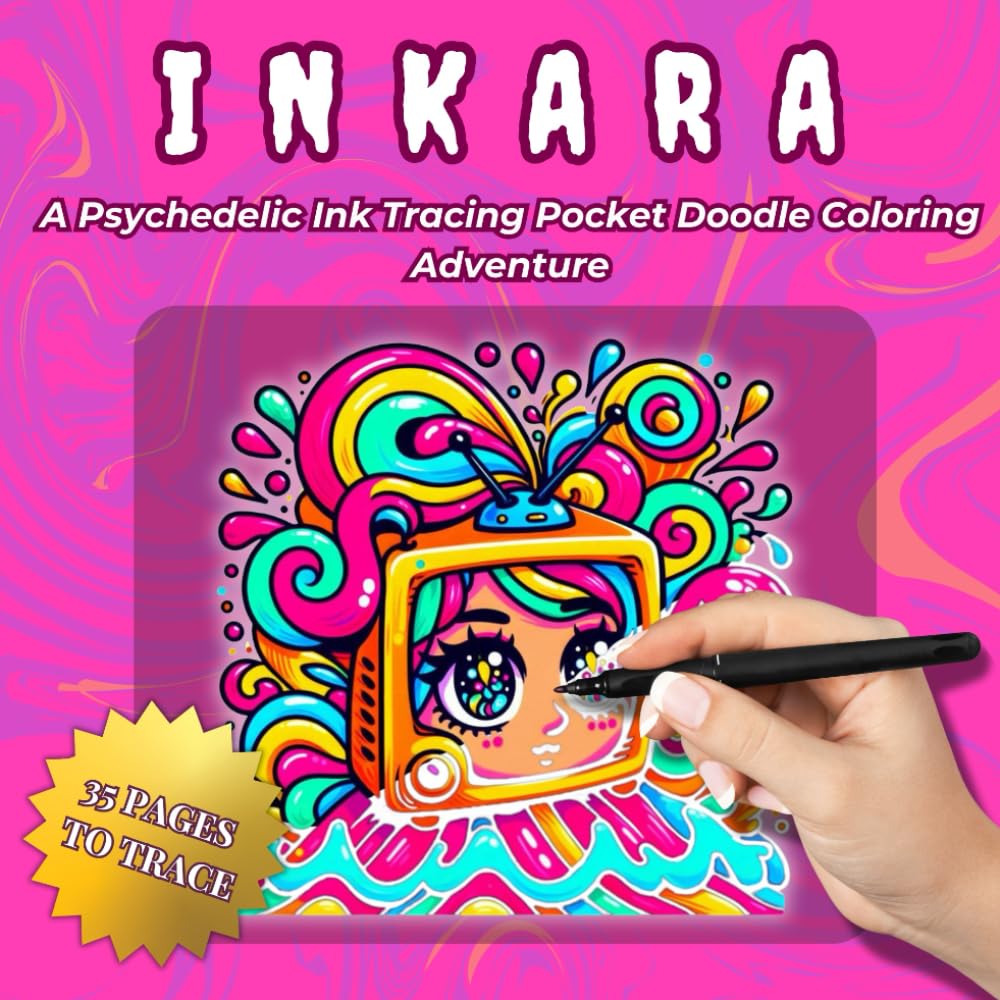 INKARA – Psychedelia: Trippy Doodle Ink Tracing Pocket Coloring Book for Adults and Teens – Bright, Bold & Relaxing Psychedelic Designs for Stress ... & Mindful Fun (INKARA – Pocket Doodles)
