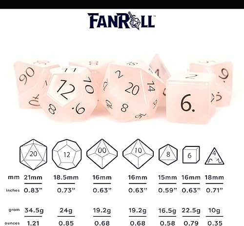 Miniatura 7 de FanRoll by Metallic Dice Games - Juego de dados DND de piedra preciosa de 0.630 in cuarzo rosa, dados de juego de rol para Calabozos y Dragones
