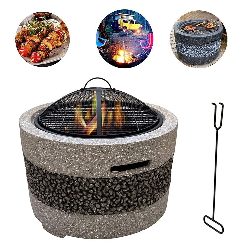Palenisko z półką na grilla, palenisko ogrodowe, grzejnik tarasowy, grill, lód, modna i artystyczna podstawa z tlenku magnezu (szary)
