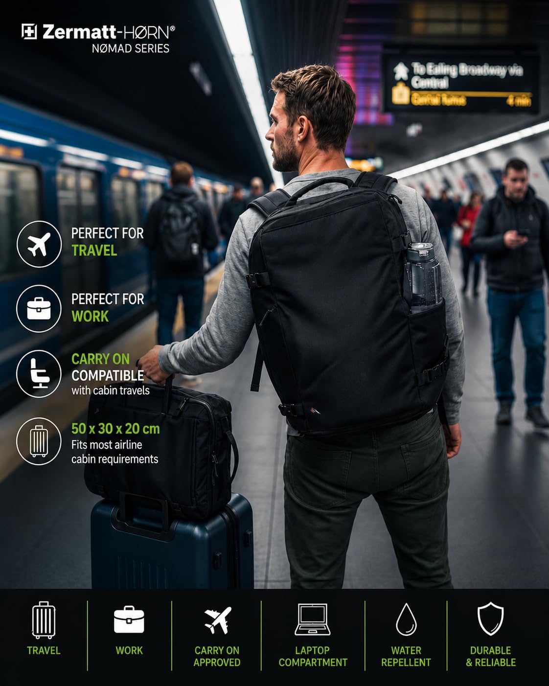 Podróżne plecaki kabinowe samoloty na bagaż podręczny 35 l unisex 50 x 30 x 20 plecak podróżny na laptopa 15-17 cali plecak próżniowy mężczyźni kobiety, Czarny (Black), 35L, Taktyczne