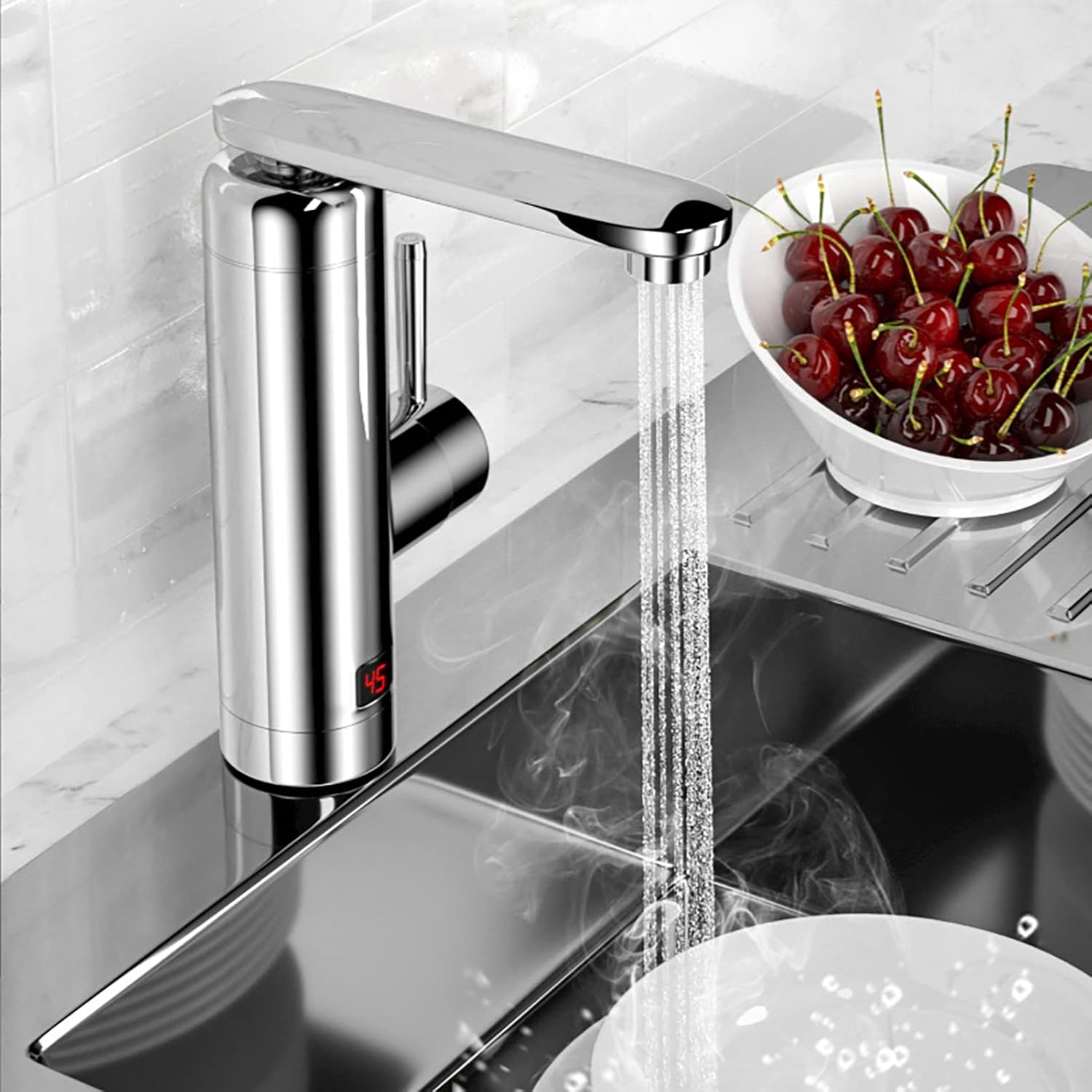 Instant Hot Water Faucet, Electric Instant Heater, 220V Tankless Electric Heater Kitchen Taps with Digital Display, 360 Degree Rotate Cold And Hot Water Tap, for Home Facilities