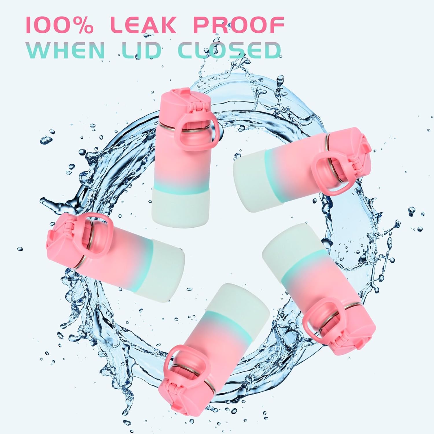 Volhoply 14oz KIds Stainless Steel Insulated Leakproof Water Bottle with Straw Lid and Silicone Boot,BPA-Free Easy Use for Boys&Girls,Double Wall Vacuum Bottles(Pink Green,1) - Image 5