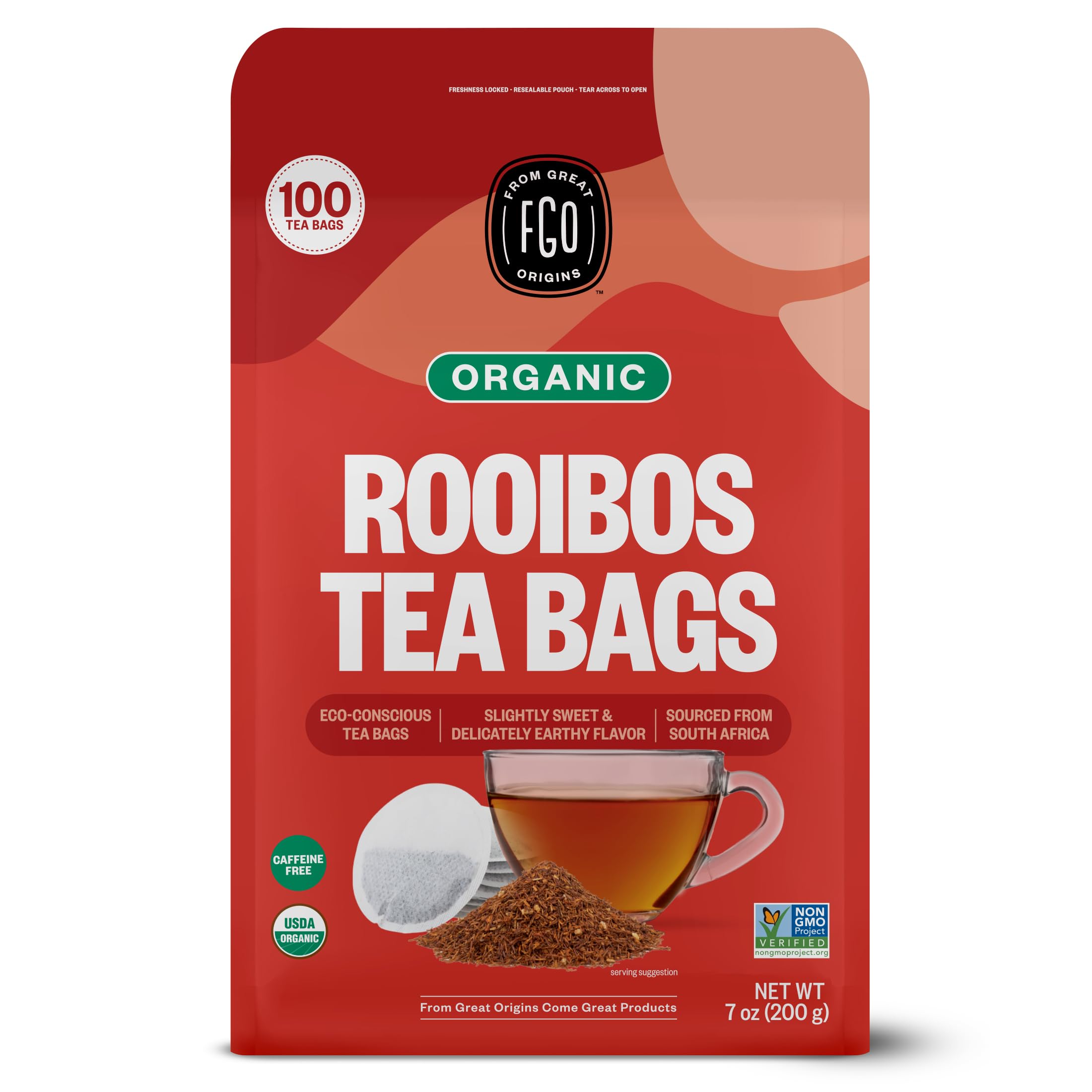 FGO Organic Rooibos Tea, 100 Count, Eco-Conscious Tea Bags, Caffeine Free, Packaging May Vary (Pack of 1)