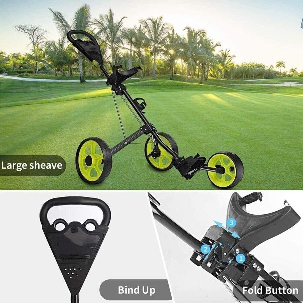 3-Wheel Golf Push Cart, Foldable with Easy Open Design, for Men Women, Aluminum Alloy Frame, Golf Bag Accessories