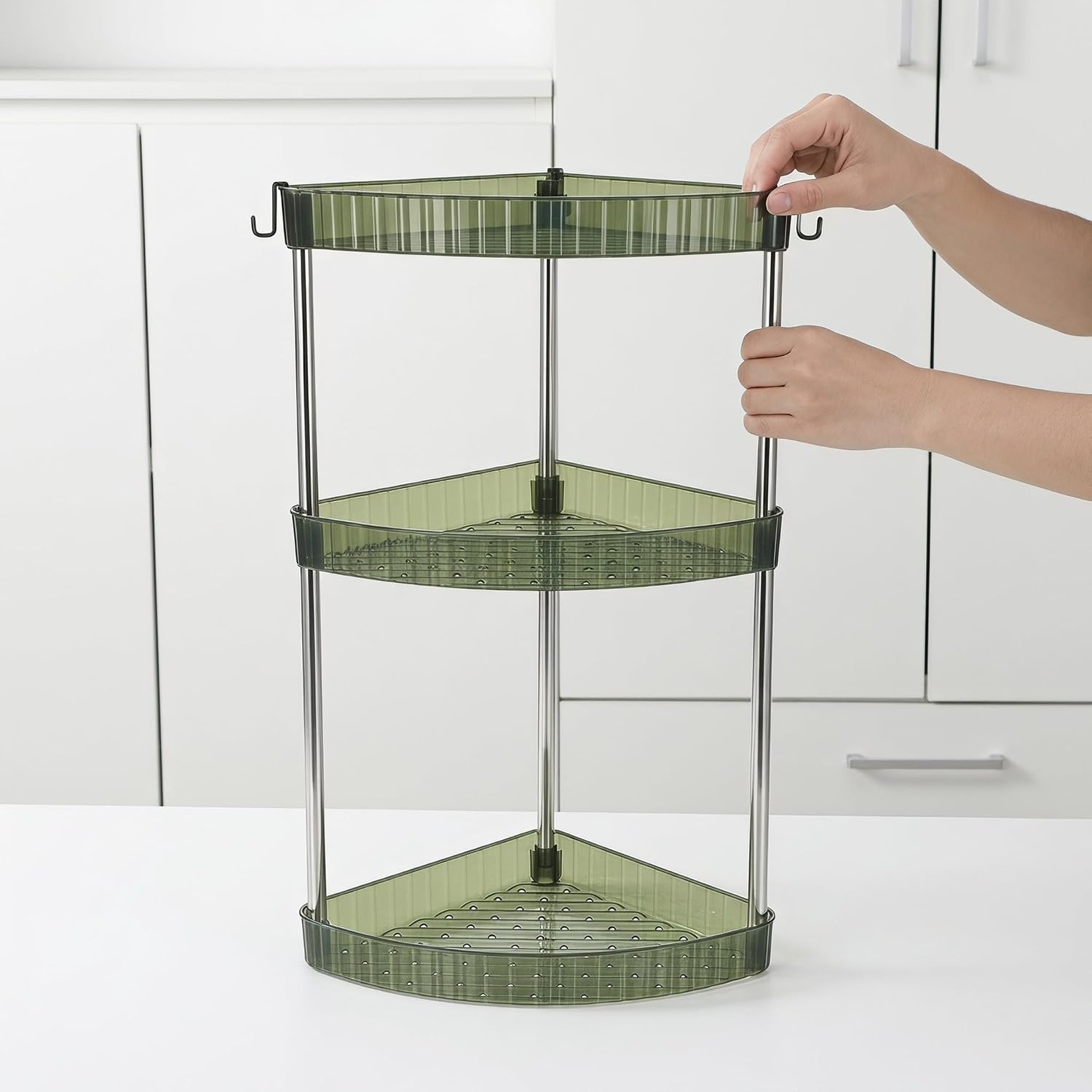 Toddmomy 1 Set Bathroom Triangle Shelf Rack, 3-Tier Freestanding Storage Organizer for Restroom, Corner Counter Storage for Shower Bathroom Dresser