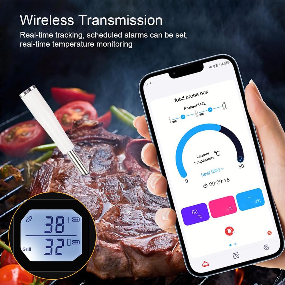 Inteligentny Bezprzewodowy Termometr Mięsa, Cyfrowy Termometr Gotowania Z Natychmiastowym Odczytem, ​​Wyświetlacz Lcd, Alarm Temperatury, Sonda Kontaktu Z Żywnością, Monitorowania Grilla, Piekarnika