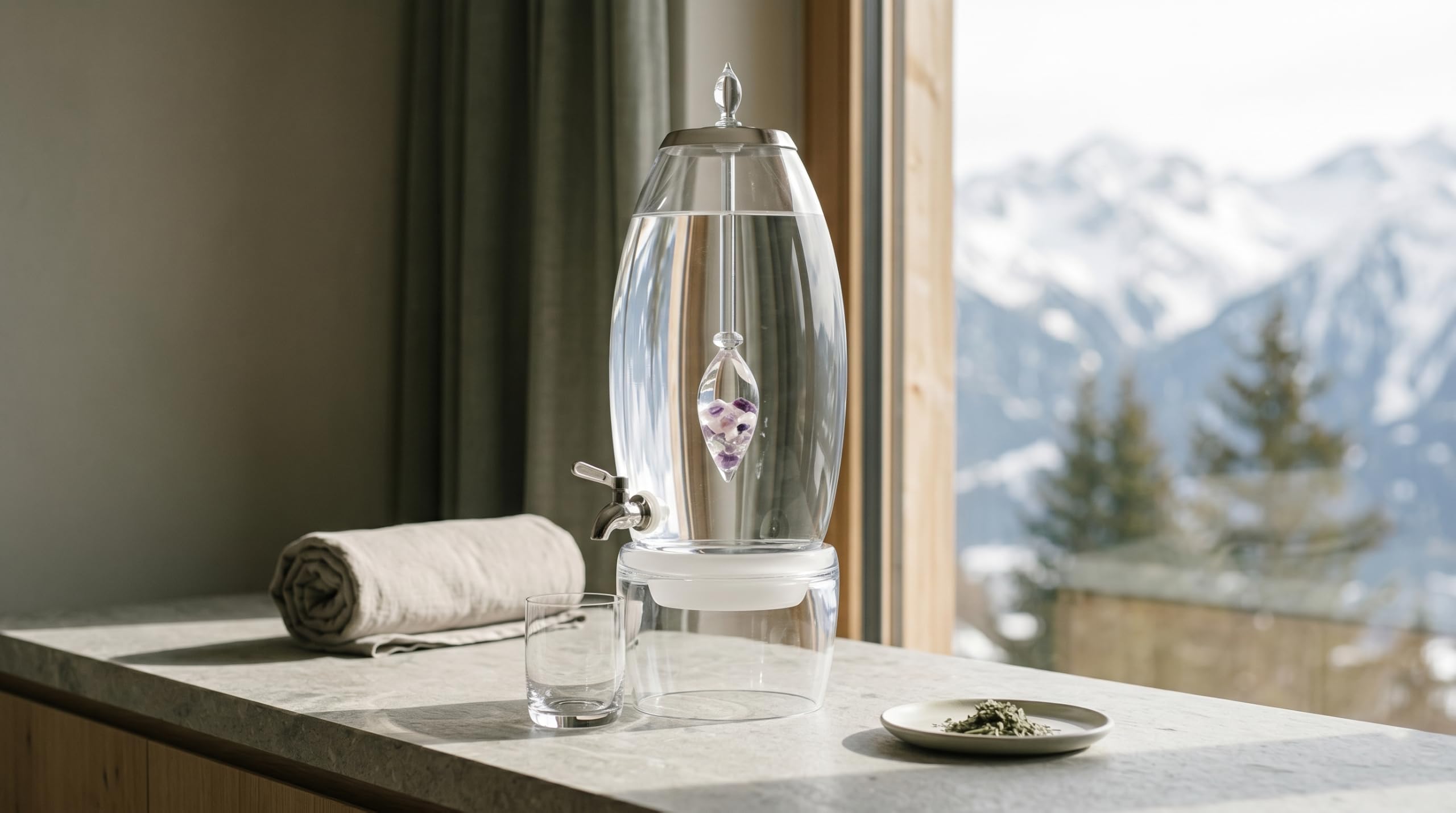 Vitajuwel Wasserspender Wellness inkl. Edelsteinphiole (Amethyst, Rosenquarz & Bergkristall)