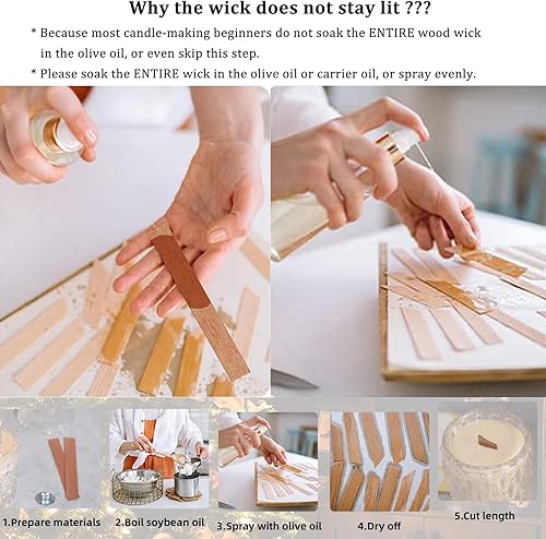 Miniatura 4 de Mechas gruesas de madera para velas de 0.75 x 5.12 pulgadas, mechas de madera para hacer velas, 100 mechas naturales de madera agrietada sin humo