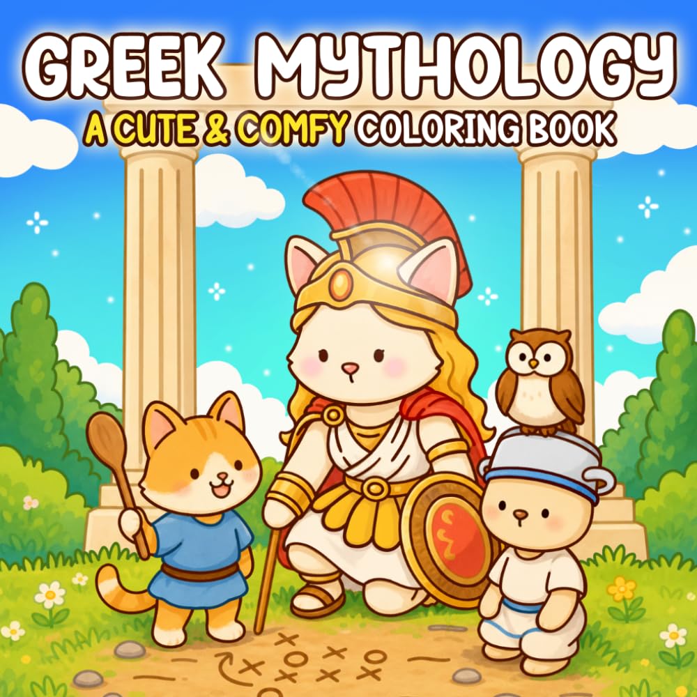 Greek Mythology Coloring Book: Cute Olympus Coloring Pages with Feline Characters, Legendary Creatures, and Magical Fantasy Scenes for Everyone to Relieve Stress