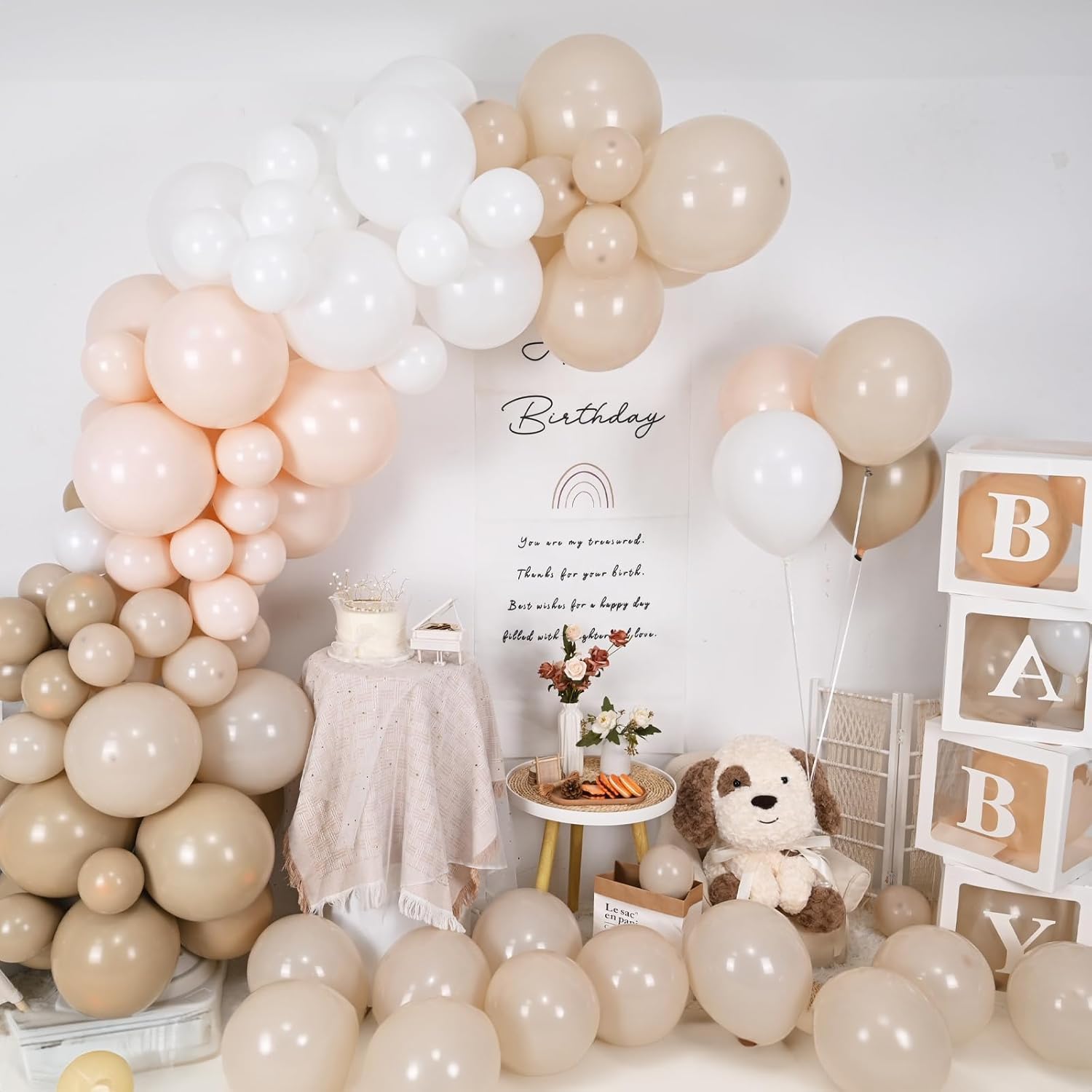 Neutral Balloons Arch Kit, Cream Peach Boho Balloons Garland with Double Stuffed Sand White Balloon and Light Pink Balloon for Baby Shower Birthday Wedding Bridal Shower Party Decorations image 5
