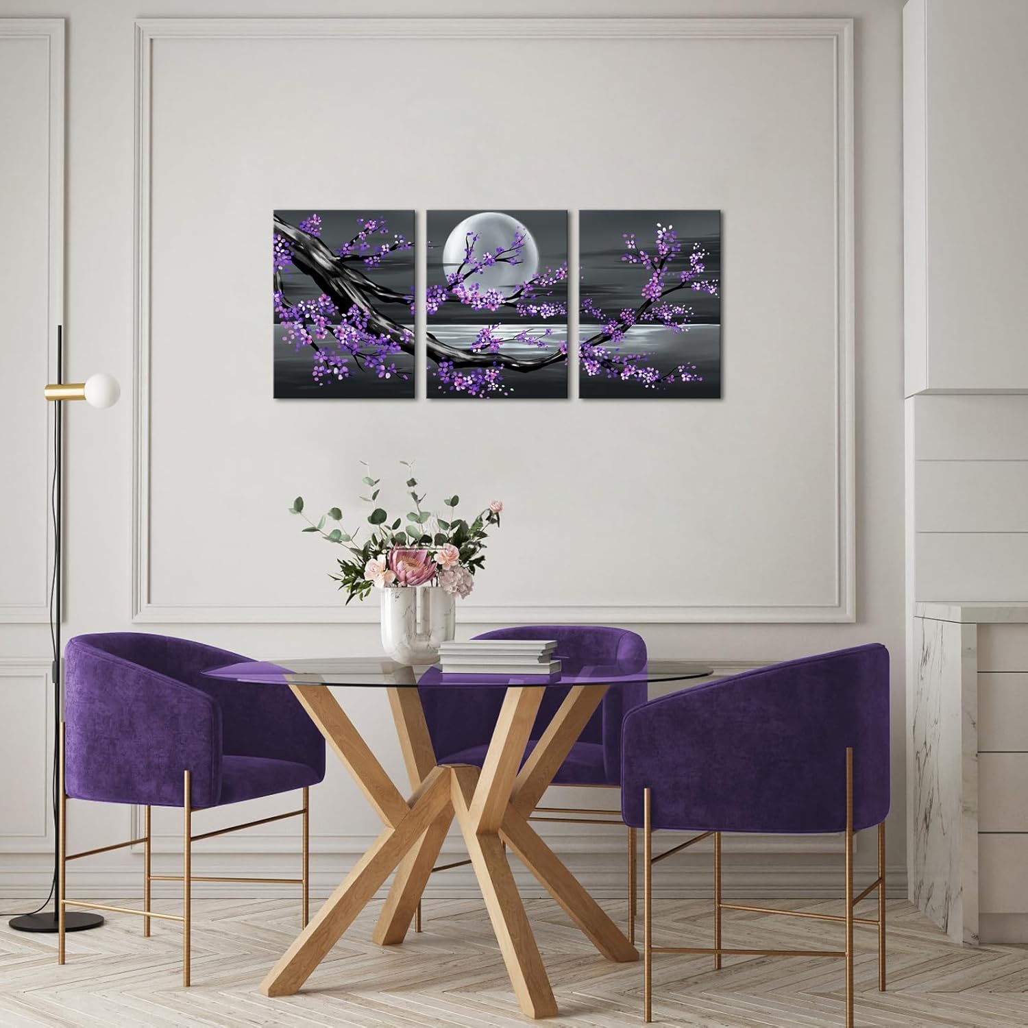 LoveHouse Purple Canvas Wall Art Purple Pictures for Living Room Bedroom Floral Painting Artwork