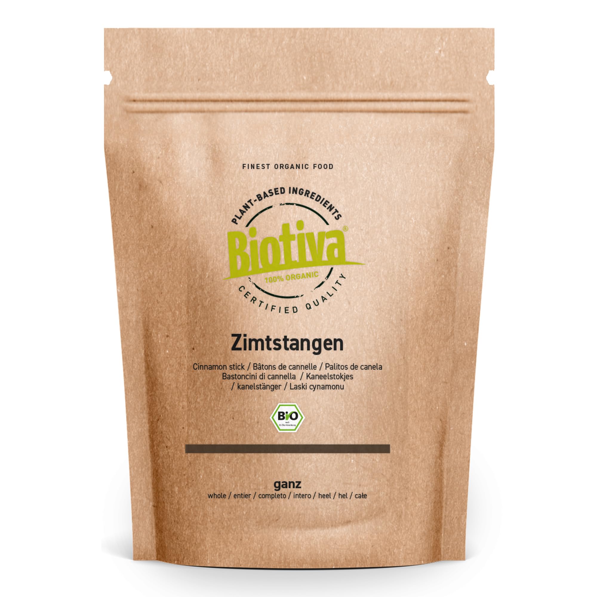 Biotiva canela en rama entera 10cm 15 piezas orgánica - cocina oriental - vegana - sin azúcar añadido - embotellada y controlada en Alemania (DE-ÖKO-005)