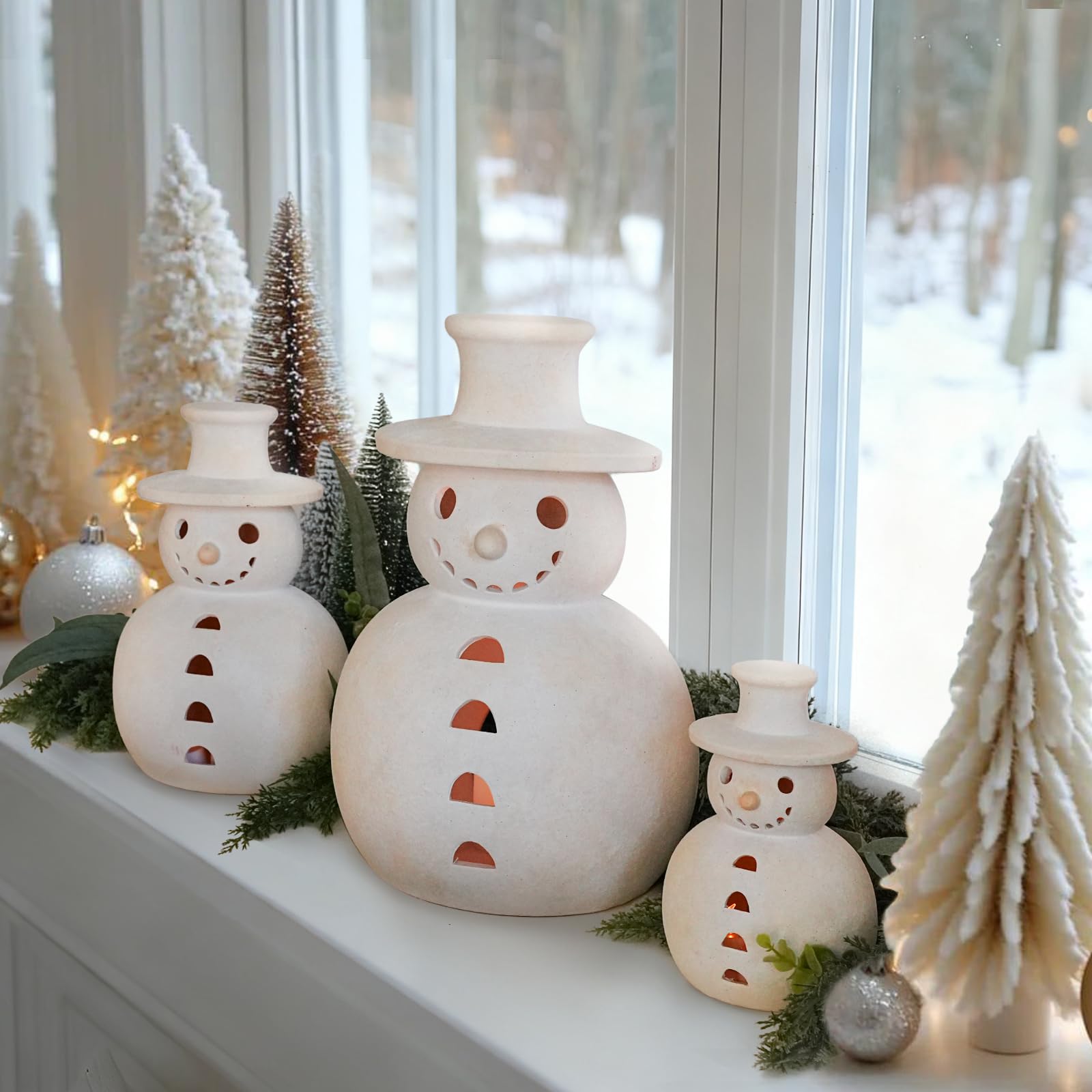 Decorazioni natalizie, 18 cm, statuetta di pupazzo di neve in terracotta