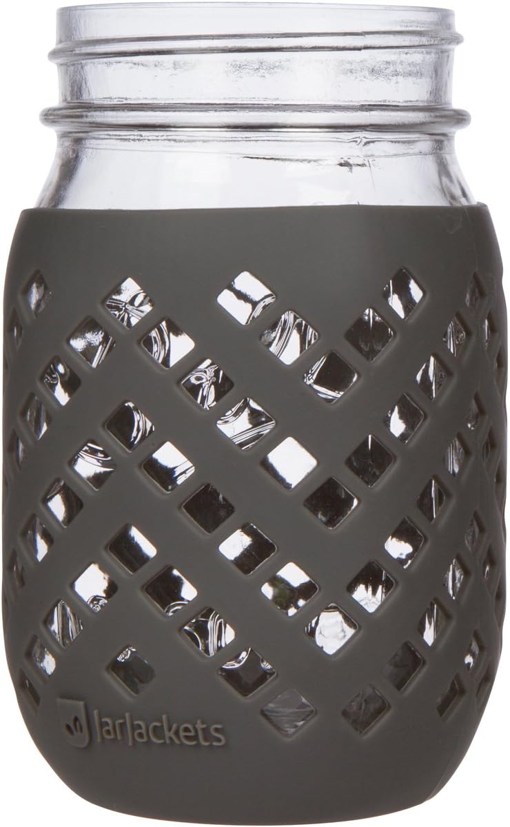 JarJackets Silicone Mason Jar Sleeve - Fits 16oz (1 pint) REGULAR-Mouth Jars | Package of 1 (Charcoal))