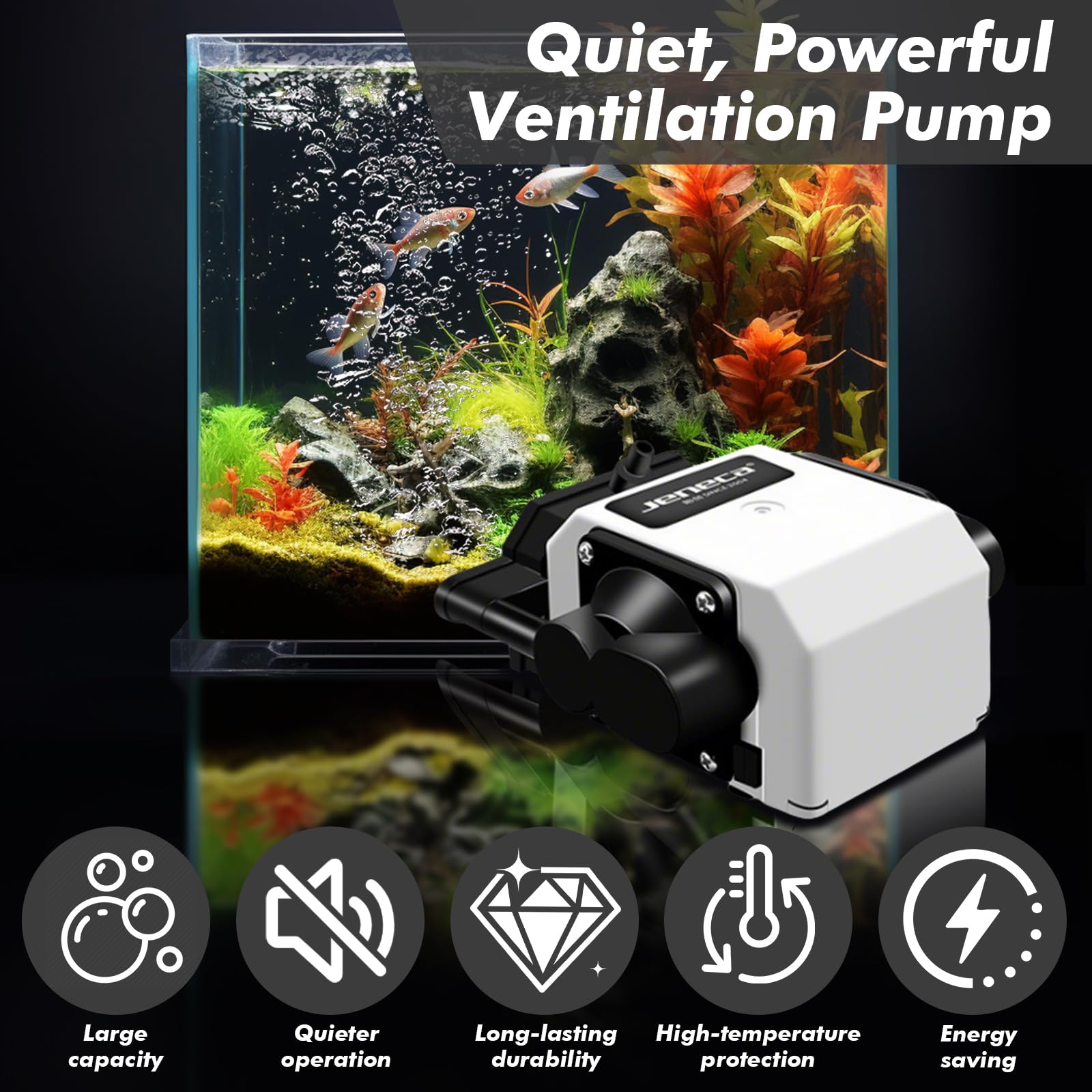 Aquarium Luftpumpe mit 6 Ausgängen für Aquariums Teichbelüftung, 25W 3300 L/H Regelbare Leise Aquariums Belüfterpumpe für mittelgroße bis große Aquarien, kleine Teiche, Hydrokulturen