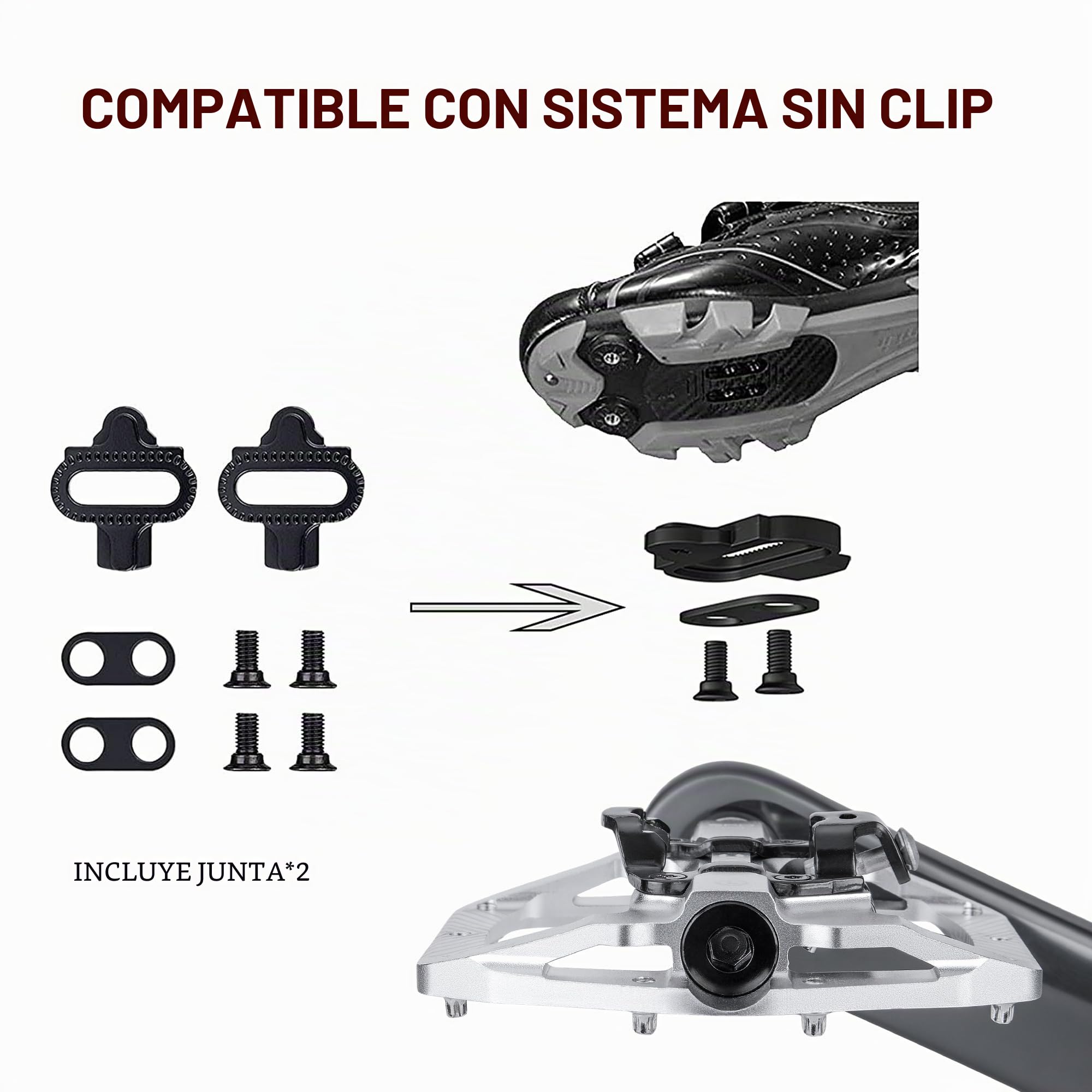 2 en 1 Pedales Bicicleta,aleación de Aluminio,diámetro de Rosca 9/16,diseño de Superficie Ancha y Antideslizante,3 rodamientos sellados,Pedales Automáticos adecuados