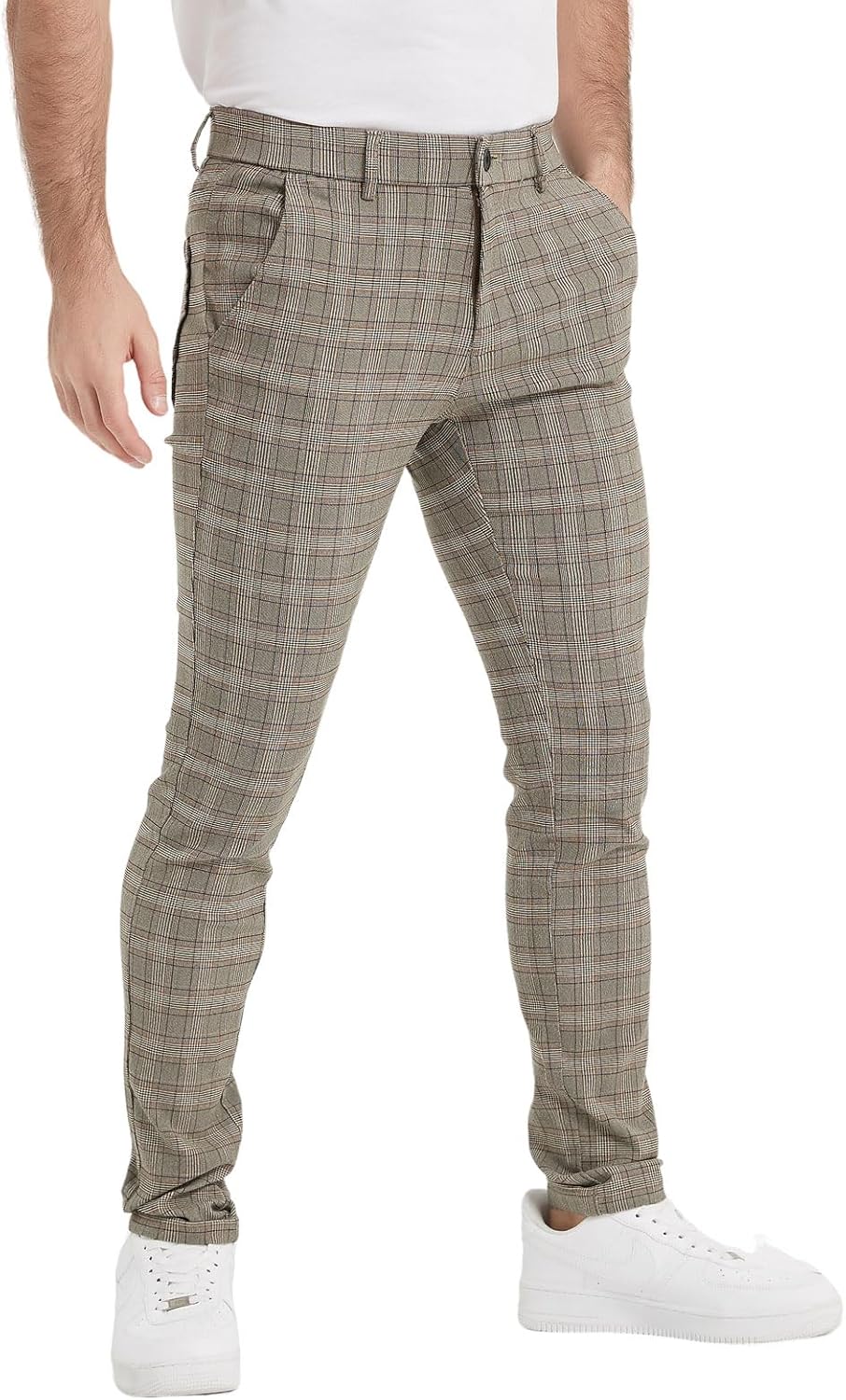 Plaid&Plain Men's Plaid Pants Skinny Dress Pants for Men Skinny Chino Pants Men - Image 4