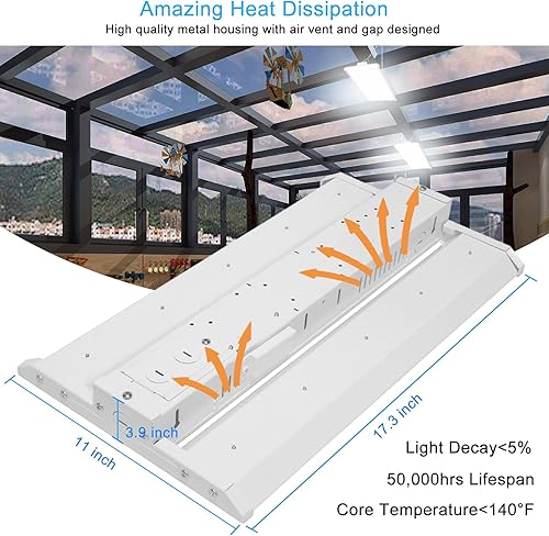 Miniatura 4 de Mutois Luz LED de tienda de alta bahía de 150 W, 120-277 V 23000 lm (150 LMW) 1-10 V regulable 5000 K luz diurna, luz colgante lineal para garaje,