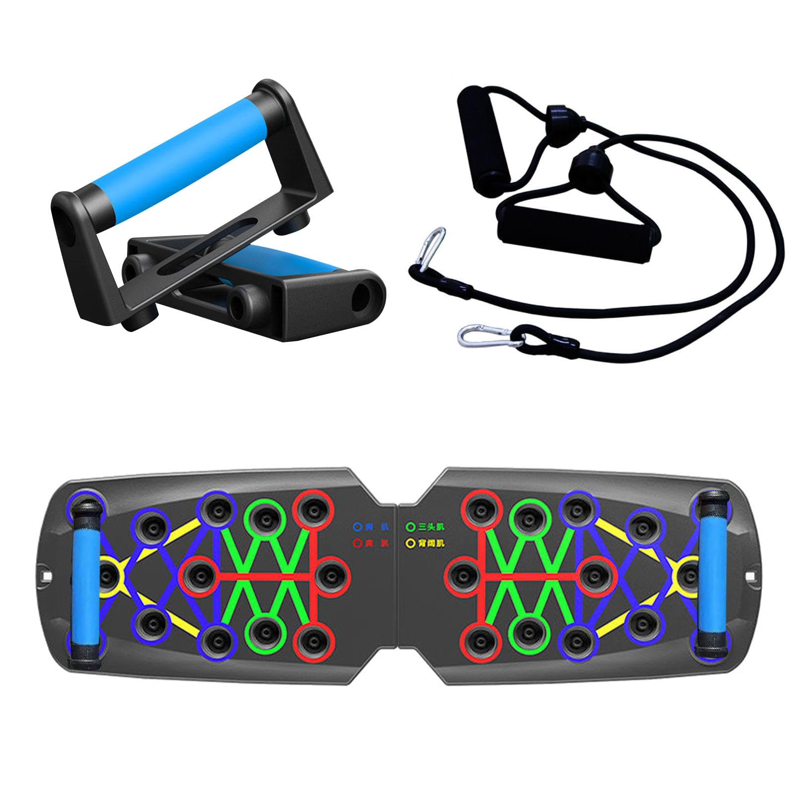 Foldable Push Up Board with Resistance Band, 28 in1 Multi-function Home Gym Strength Training Equipment, Men Women Burn Fat Fitness Press Up Board for Exercise Upper Body Shoulders Chest Back Triceps