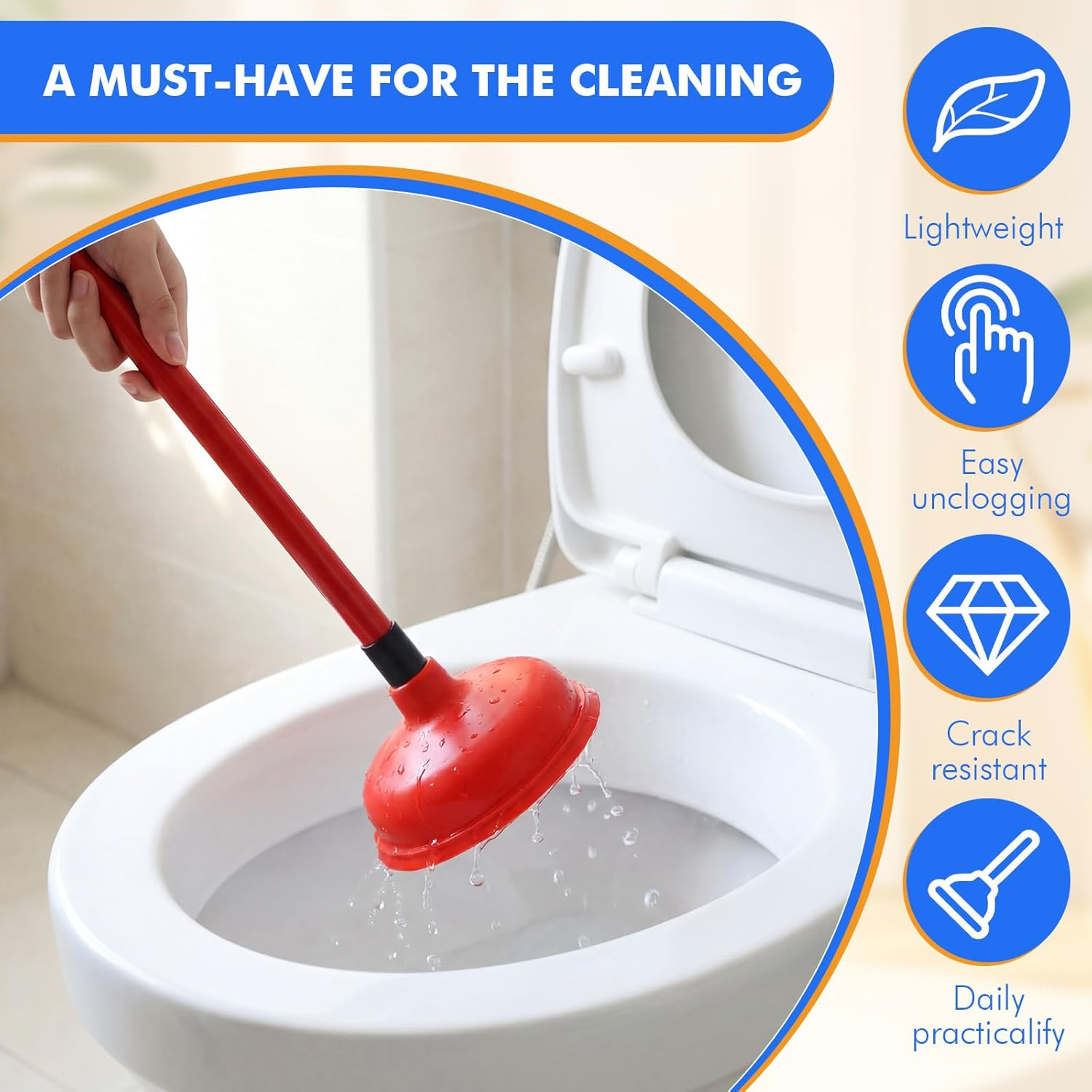 12 Pack Toilet Plungers Bulk with 19.7 Inch Long Handle Force Suction Cup Rubber Plunger for Bathroom to Fix Clogged Toilets Drains (Red)