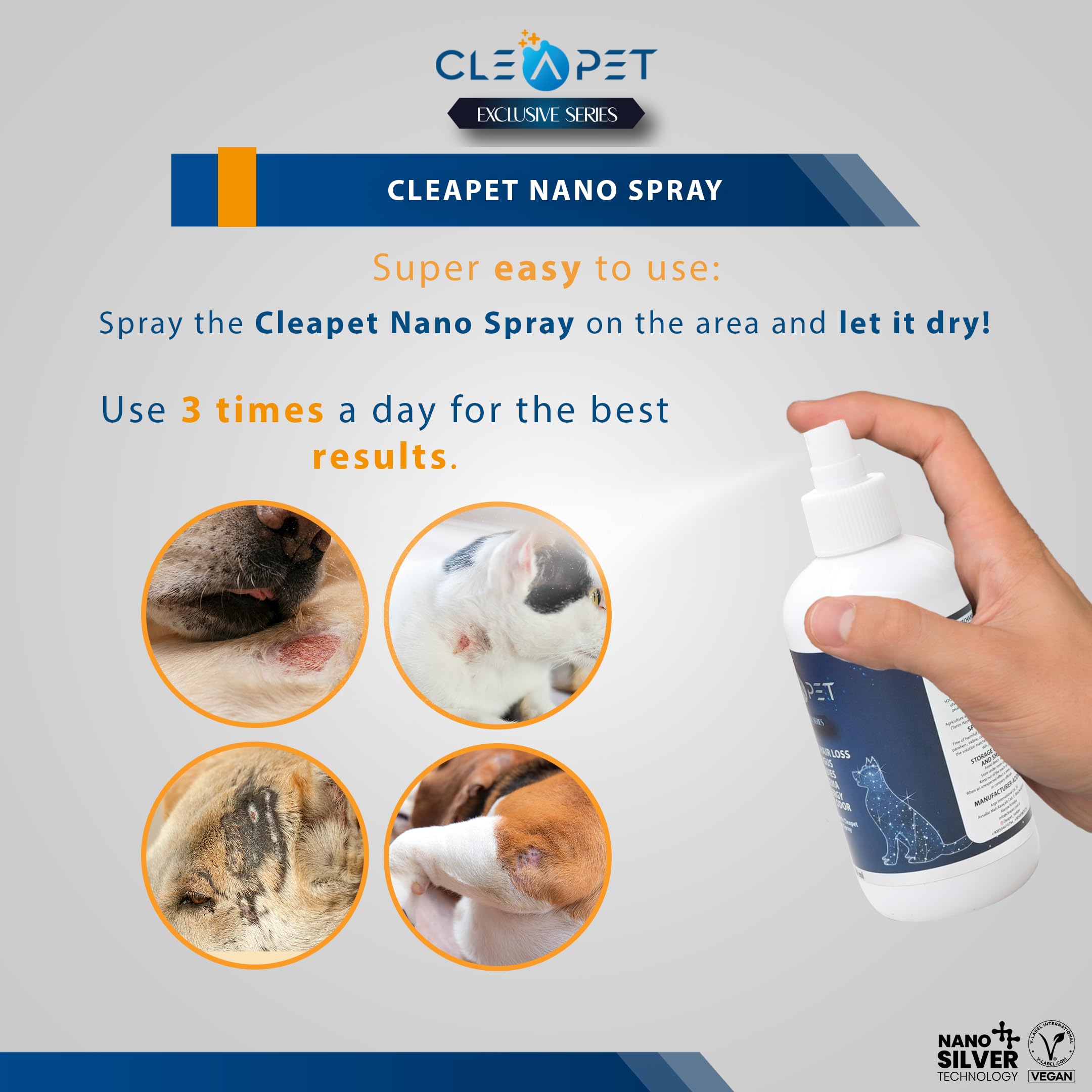CLEAPET Nano Spray - 250ml - Hair Loss Spray - Body Odor - Allergien - Nano Silver - Colloidal Silver