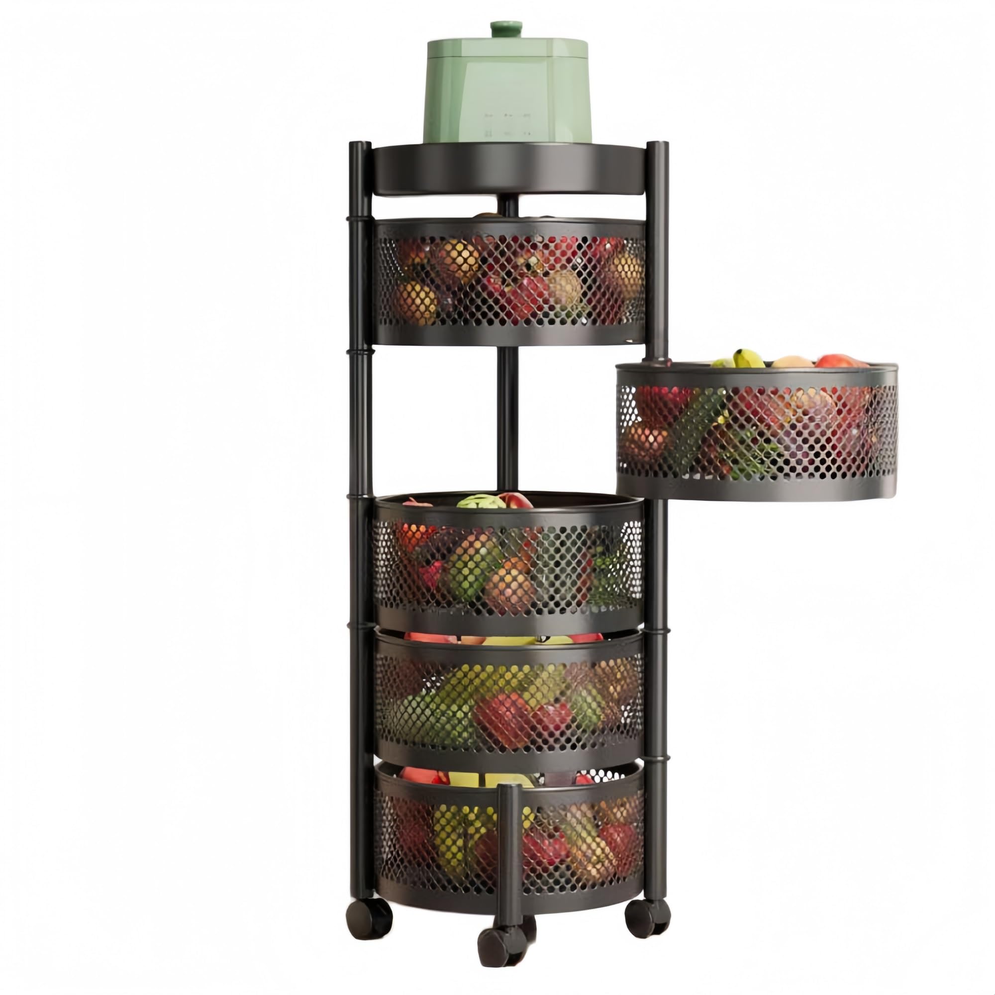 Chariot de cuisine roulant en métal avec paniers rotatifs