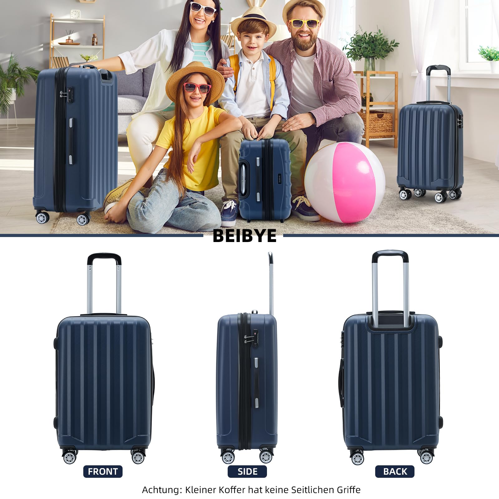 BEIBYE TSA-Schloß 2080 Hartschale Reisekoffer Trolley XL Dunkelblau
