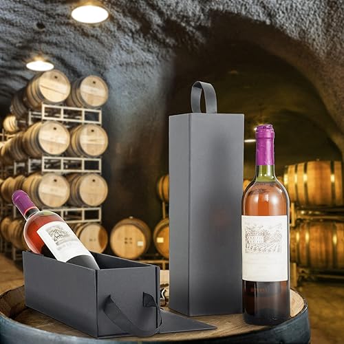 Miniatura 3 de RYDDOY Paquete de 5 cajas de regalo de vino 128 x 37 x 37 pulgadas cajas de botellas de vino negro con asa para licor y champán cierre magnético