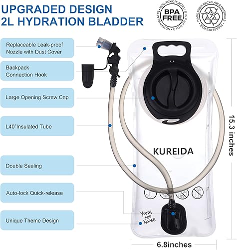 Miniatura 2 de Hydration Bladder 2 Liter, BPA Free Water Bladder for Hiking Backpack Water Storage Bag with Insulated Tube, Hydration Backpack Replacement for