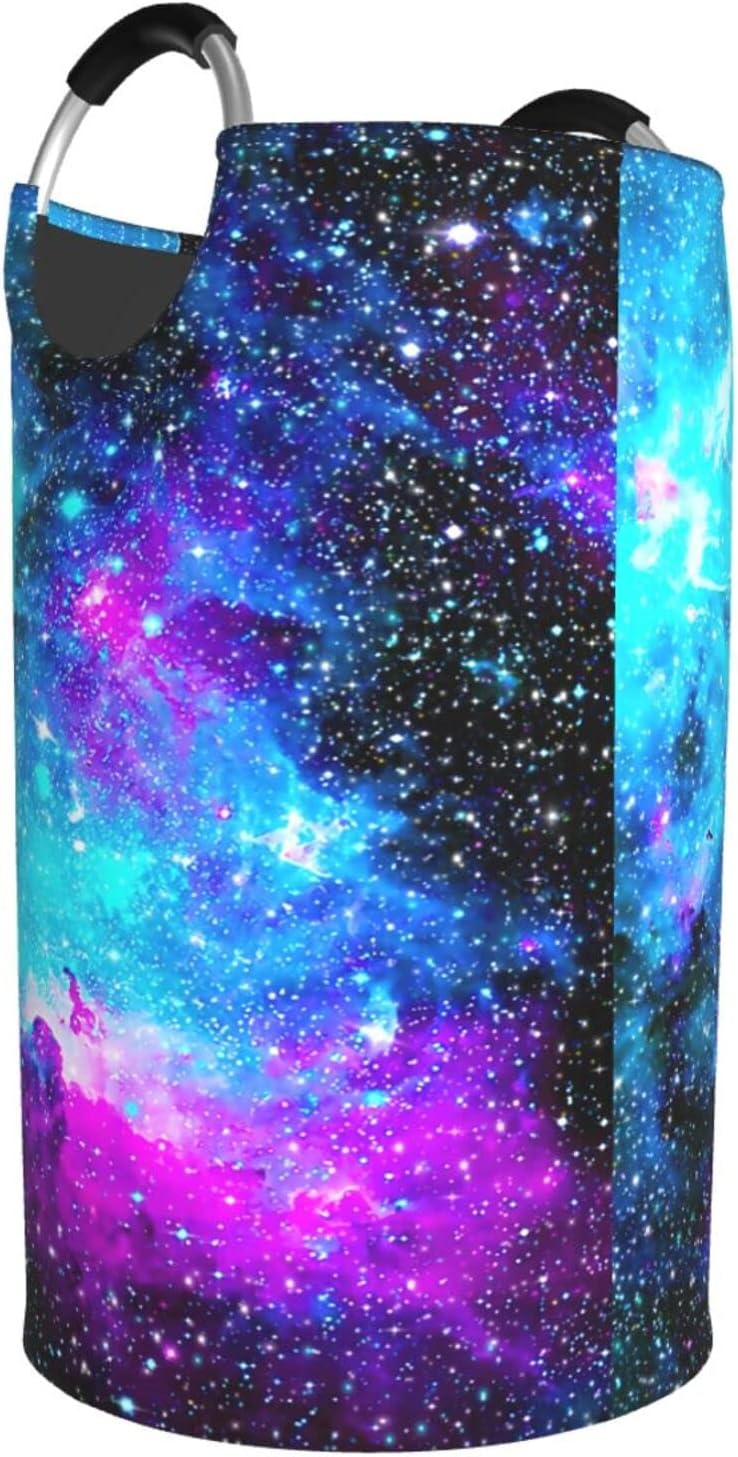 Laundry Basket with Handles Clothes Hamper Collapsible Durable Dirty Clothes Storage Laundry Organizer Fantasy Nebula Galaxy Universe Starry Sky (Purple and Blue)