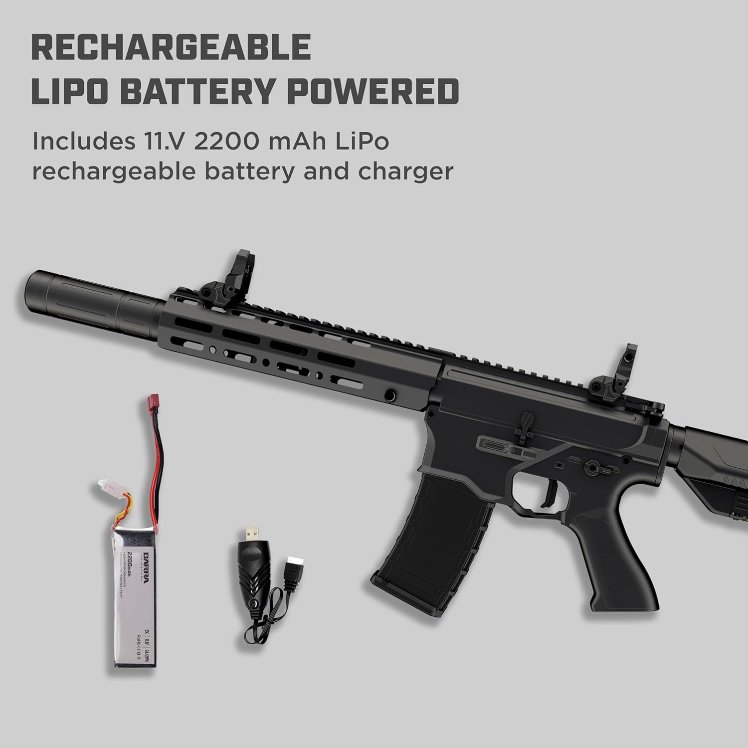 Barra Airguns 400e Gen 2 Full Auto Battery-Powered BB Gun Kit, Includes LiPo Battery and Charger, Fully Automatic Electric BB Rifle - 430 to 440 FPS
