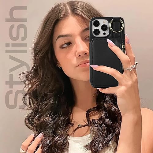 Miniatura 2 de TopPerfekt Funda cruzada para iPhone 13 Pro con tarjetero y correa para el hombro, correa para la muñeca, bolso de mano con cremallera de cuero,