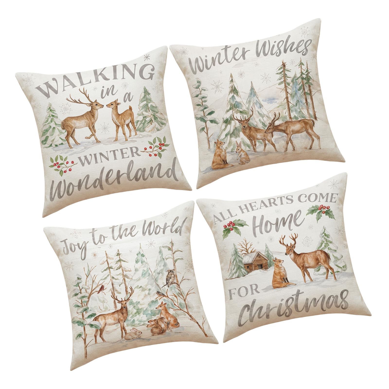 Tsophreniq Decorative Animal Antlers Cushions Covers 45x45cm Soft Cotton Linen Blend Pillowcase for Sofa Chair Animal Print Pillows