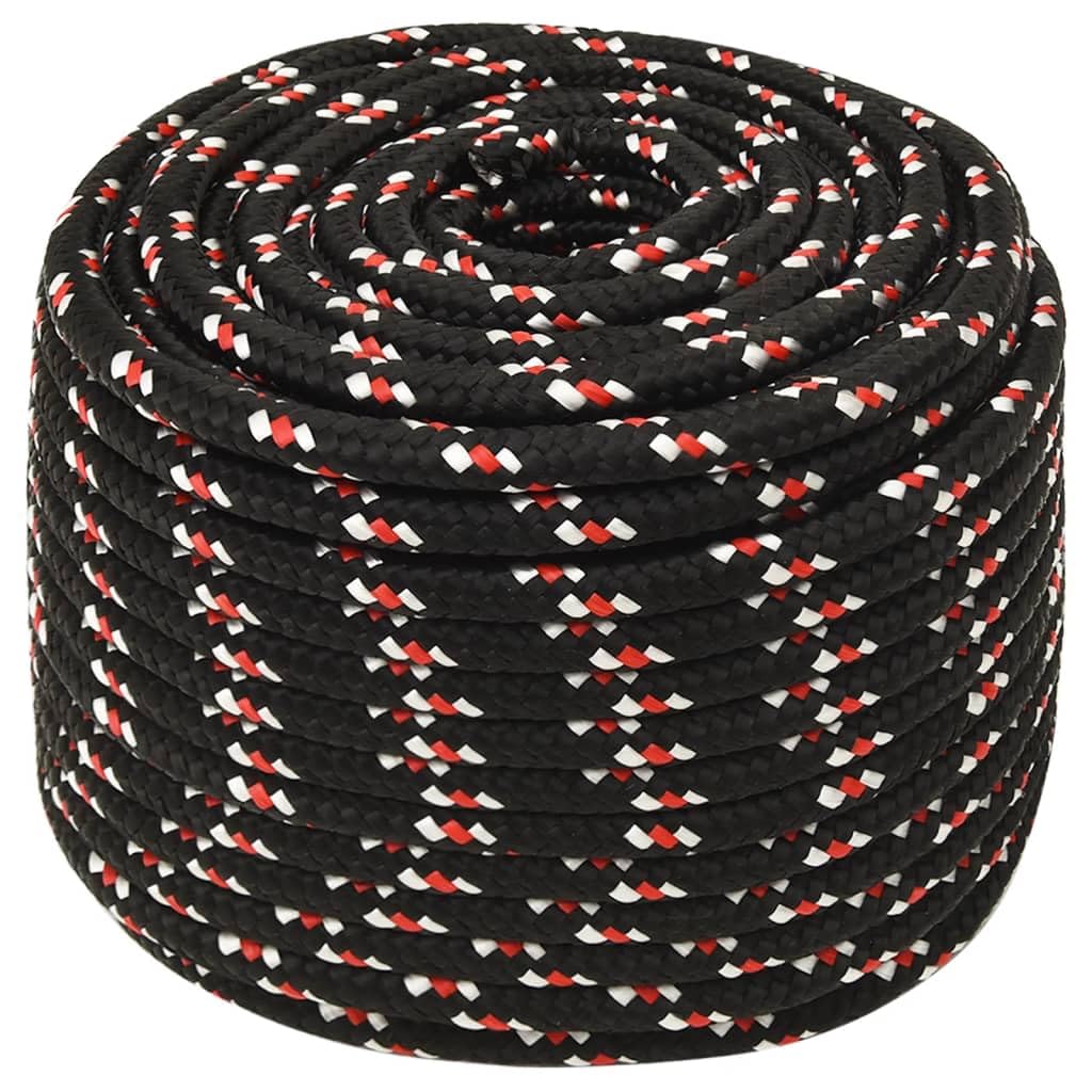 Cuerda de polipropileno negra de 12 mm 100 m para velero, barco, yate, para atar, resistente a la intemperie, resistente a la rotura