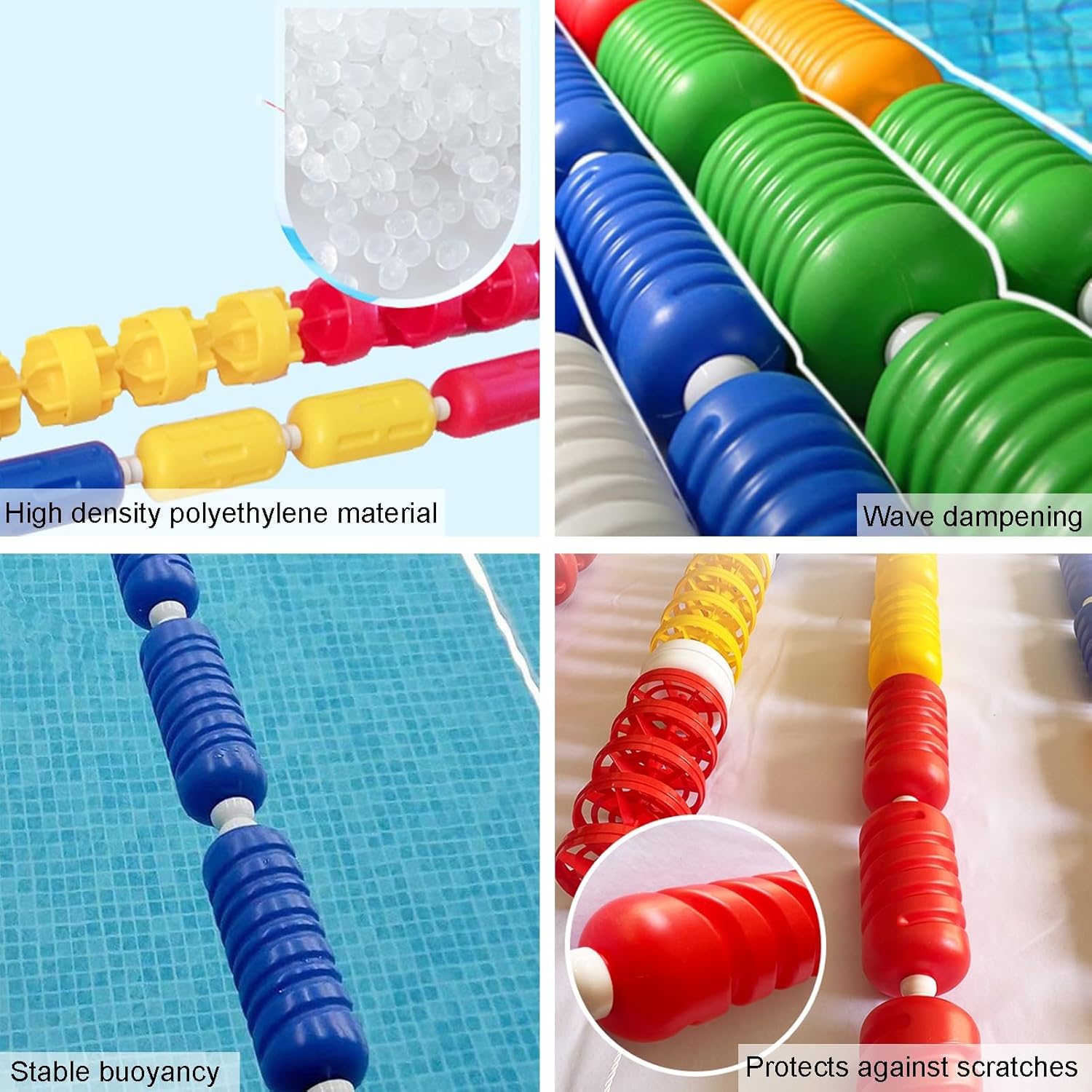 Swimming Pool Safety Rope Float Line Divider Rope Pool Ropes, Anti-UV Lane Divider Rope, Wave Blocking Floating Pool Safety Rope for Training Competition,White-Nylon rope15m