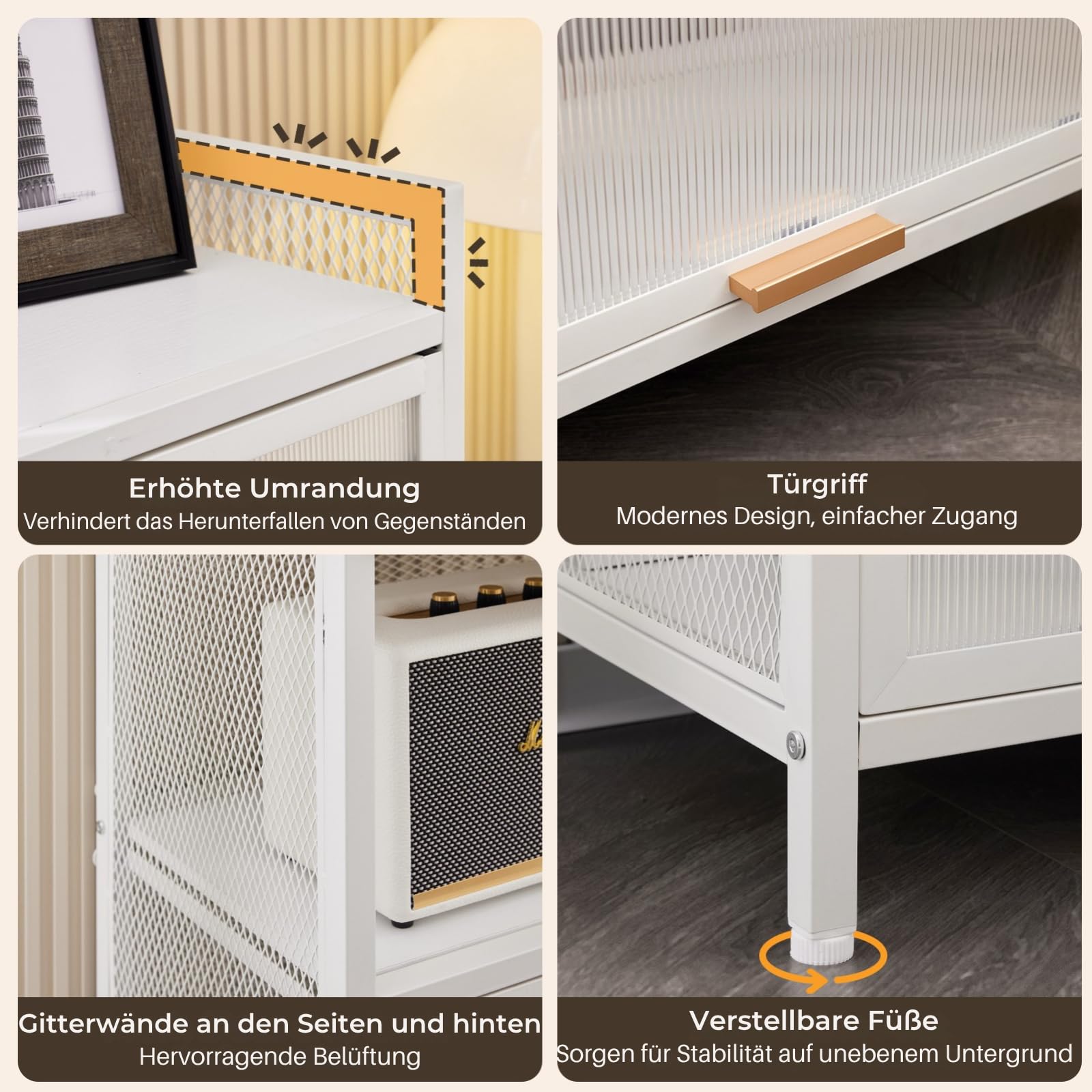 LEADZM 4-stufiges Küchenschrank, Buffetschrank, Küchenregale Stehend, Mikrowellenschrank mit halbtransparenter PC-Tür, Bäckerregal, Standregal, Lagerregal für Küche Wohnzimmer (Weiß, 4)