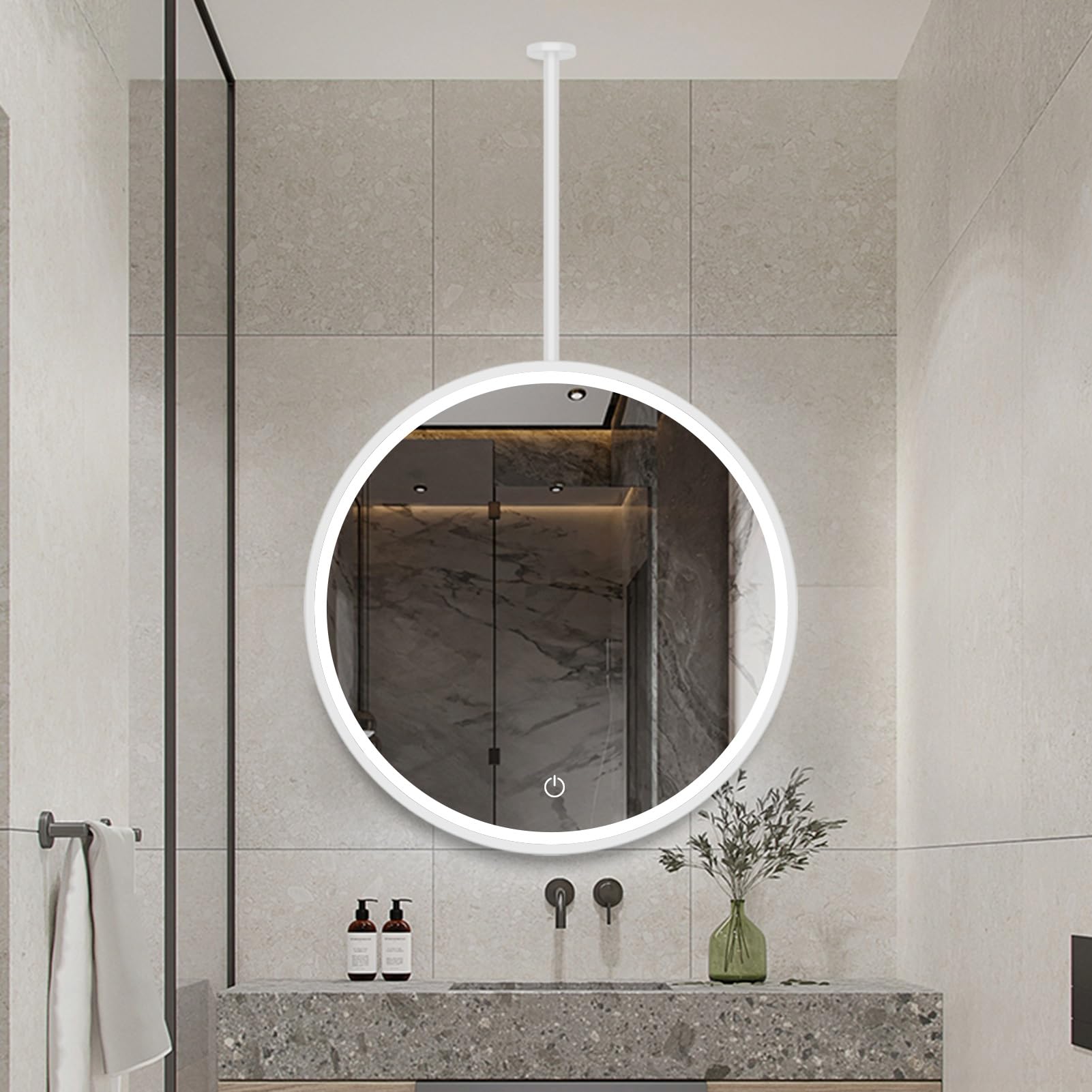 Miroir de courtoisie blanc LED haut de gamme au design mural circulaire 70cm