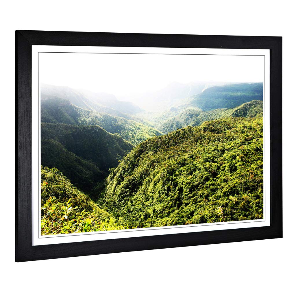 Big Box Art Framed Print of Landscape Mauritius Mountains Design | Wall Art Picture | Home Decor for Kitchen, Living, Dining Room, Bedroom, Hallway, Office, Black, A2 / 24.5x18 Inch / 62x45cm