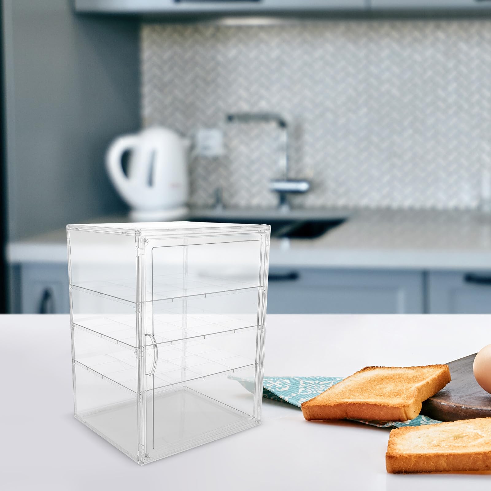 OSALADI Vitrina de Pastelería Transparente de 4 Capas Ajustables, Caja Expositora Desmontable para Pan y Dulces, Vitrina para Alimentos de Cocina 29,5x20x39,5 Cm, Exhibidor para Bollería