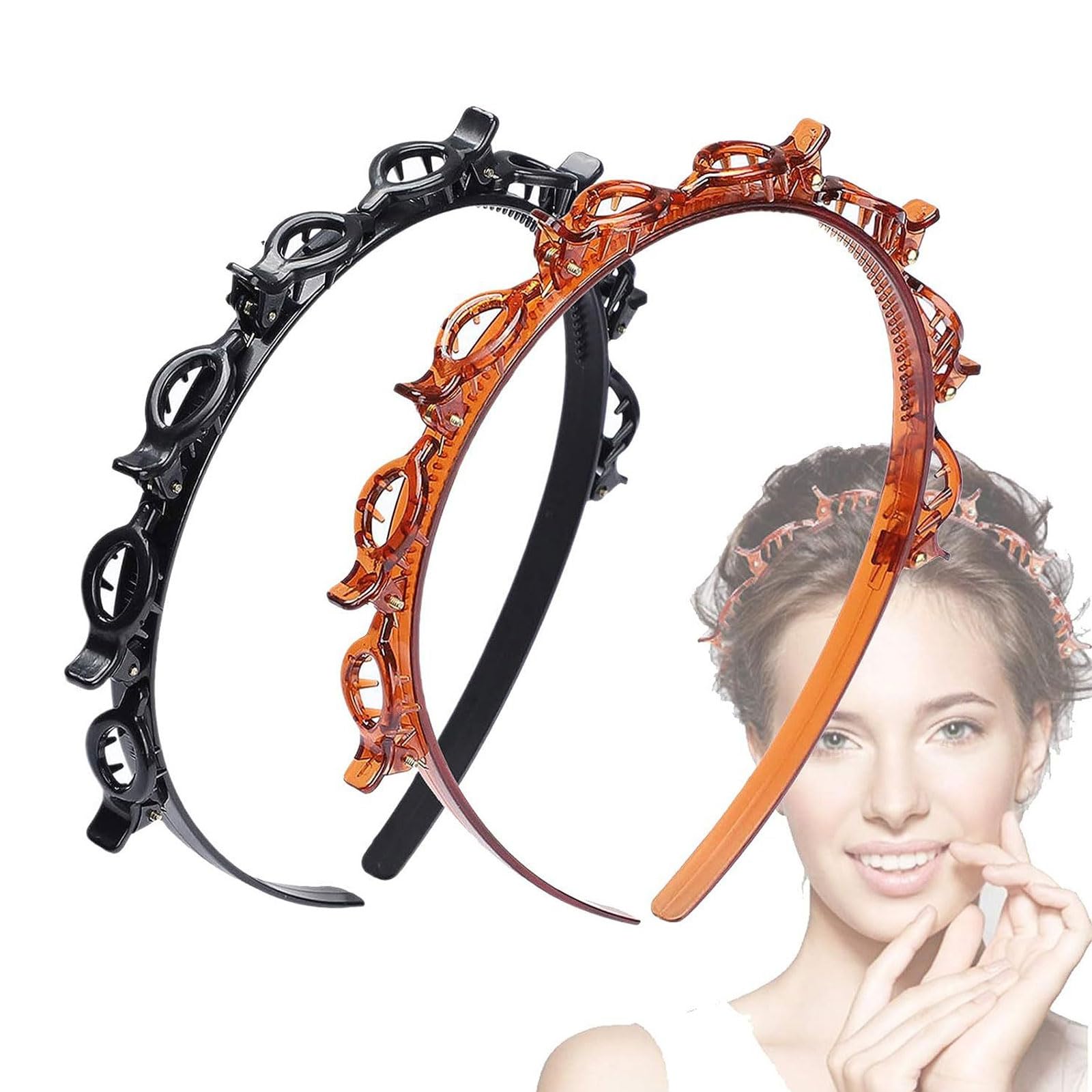 SSKHE 2PCs Headband with Clips, Twist and Clip, Korean Braided, Hairpin, DIY Non-slip