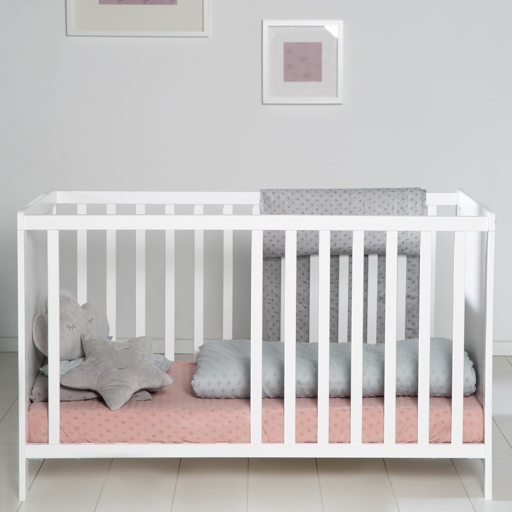 roba Lettino Co-sleeping 2 in 1, 60 x 120 cm, Rete a Doghe + Inserto, Trasformabile in Lettino Indipendente, Regolabile in Altezza, 5 Barre Rimovibili, Legno Laccato Bianco