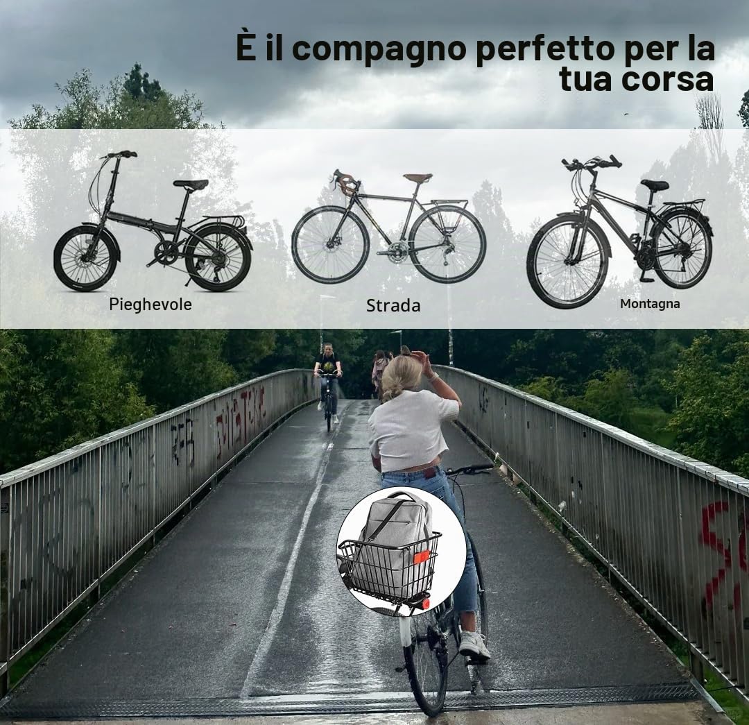Cestino posteriore capiente per portapacchi di biciclette elettriche | Cestino per la spesa 38 x 31 x 26 cm, con copertura impermeabile e rete portabagagli, struttura in metallo rinforzato