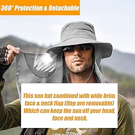 Fishing Hat for Men & Women, Outdoor UV Sun Protection Wide Brim Hat with Face Cover & Neck Flap Grey