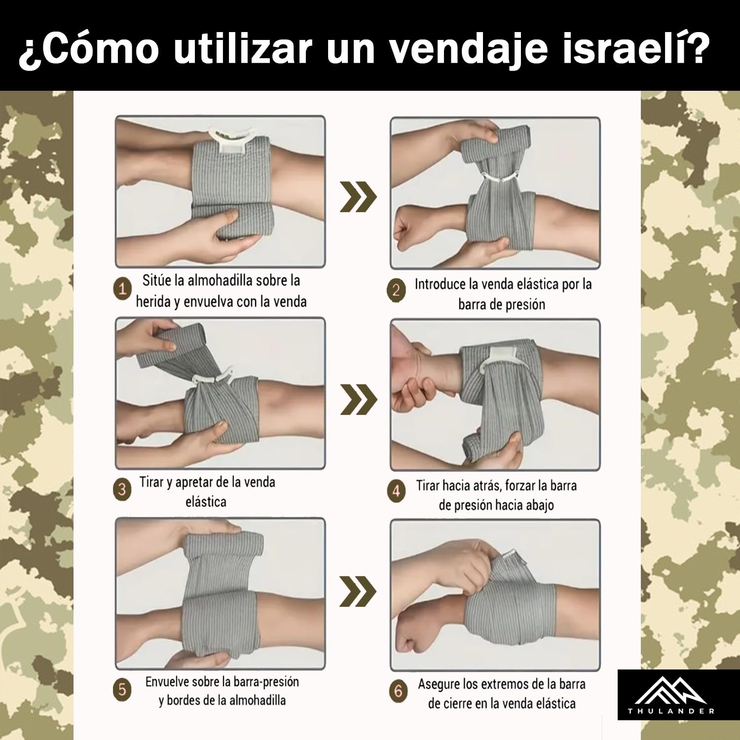 Thulander Pack 2 Torniquetes Tactico + 2 Vendajes Israeli Botiquin Primeros Auxilios para Hemorragias Control Perdida de Sangre Kit de Emergencia para Supervivencia Uso Militar Policial IFAK