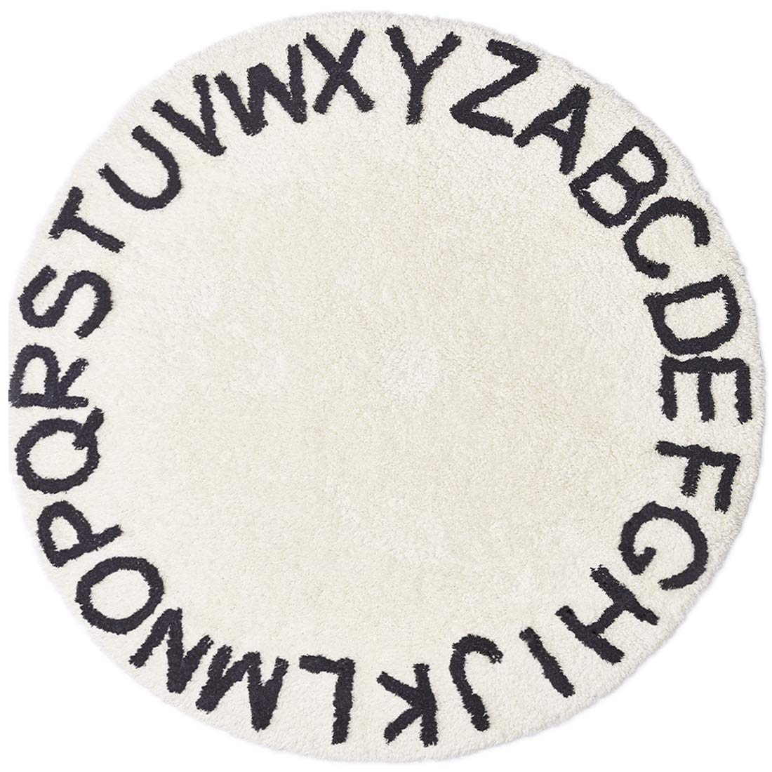 Habudda Warm Soft Cotton Luxury Plush Baby Crawling Rugs Educational ABC Alphabet Area Rugs Kids Teepee Tent Game Play House Round 1.2 Meters 47.24 Inch Diameter (Beige)