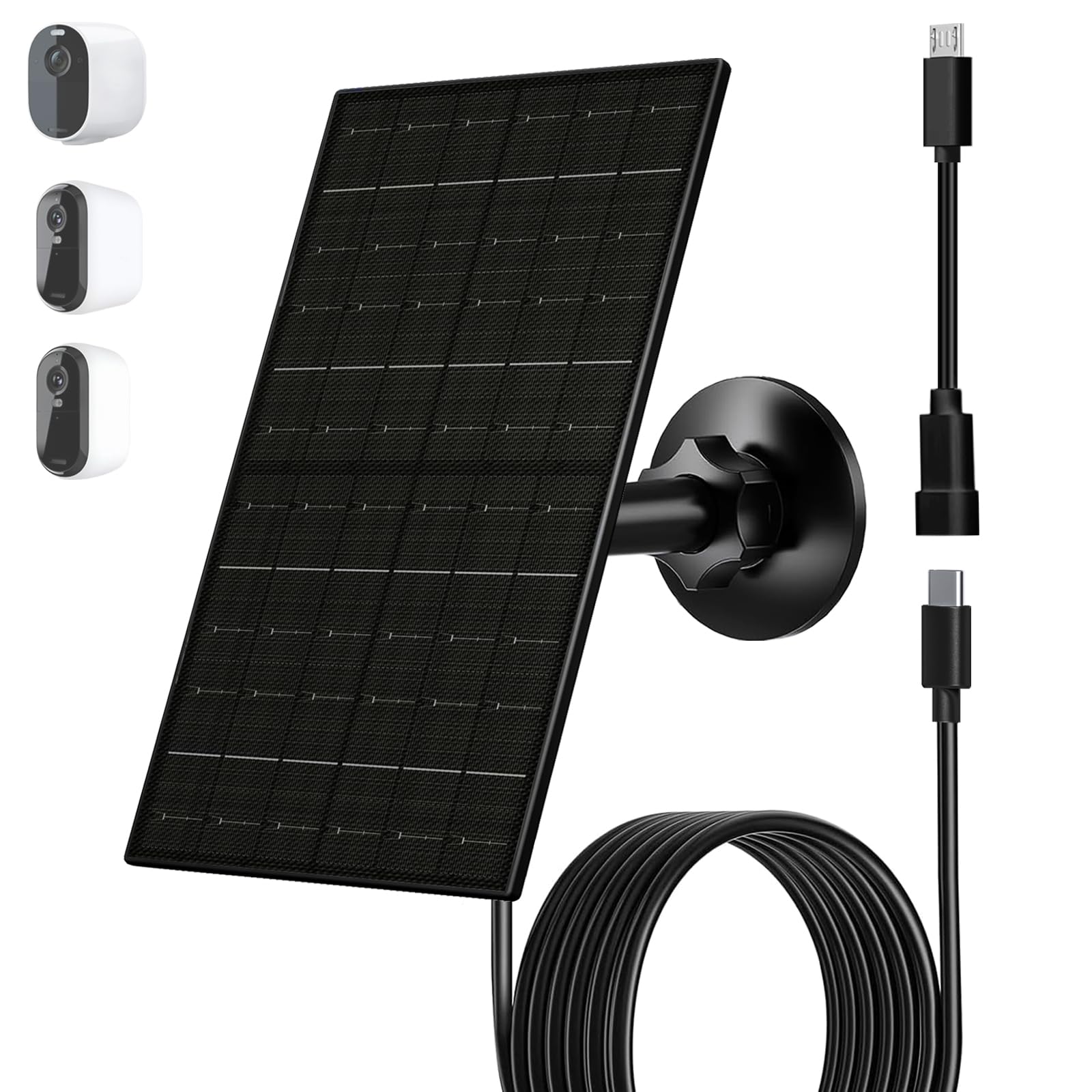 futurezen 7w solar panel for security camera outdoor, 5v usb/usb-c solar charger compatible with rechargeable battery cameras, ip66 waterproof, 360° adjustable mount, 9.8ft cable, black