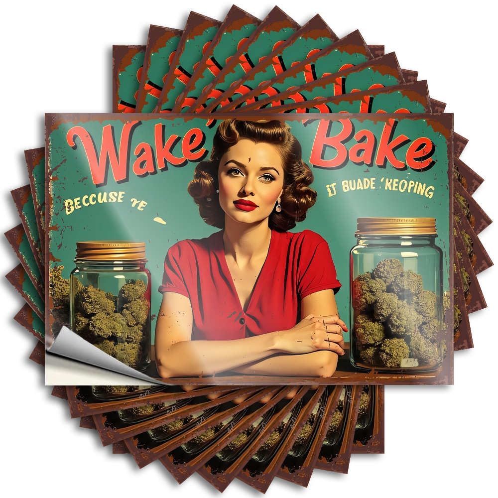 Funny Sticker Men Decor Vinyl Sticker | Vintage 'Wake & Bake' Advertisement Featuring A Woman Love for Taupe Use(8X12CM)